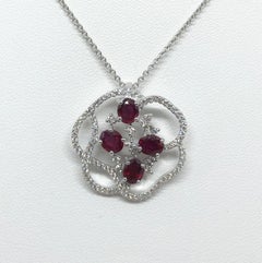 Ruby with Diamond Pendant set in 18 Karat White Gold Settings