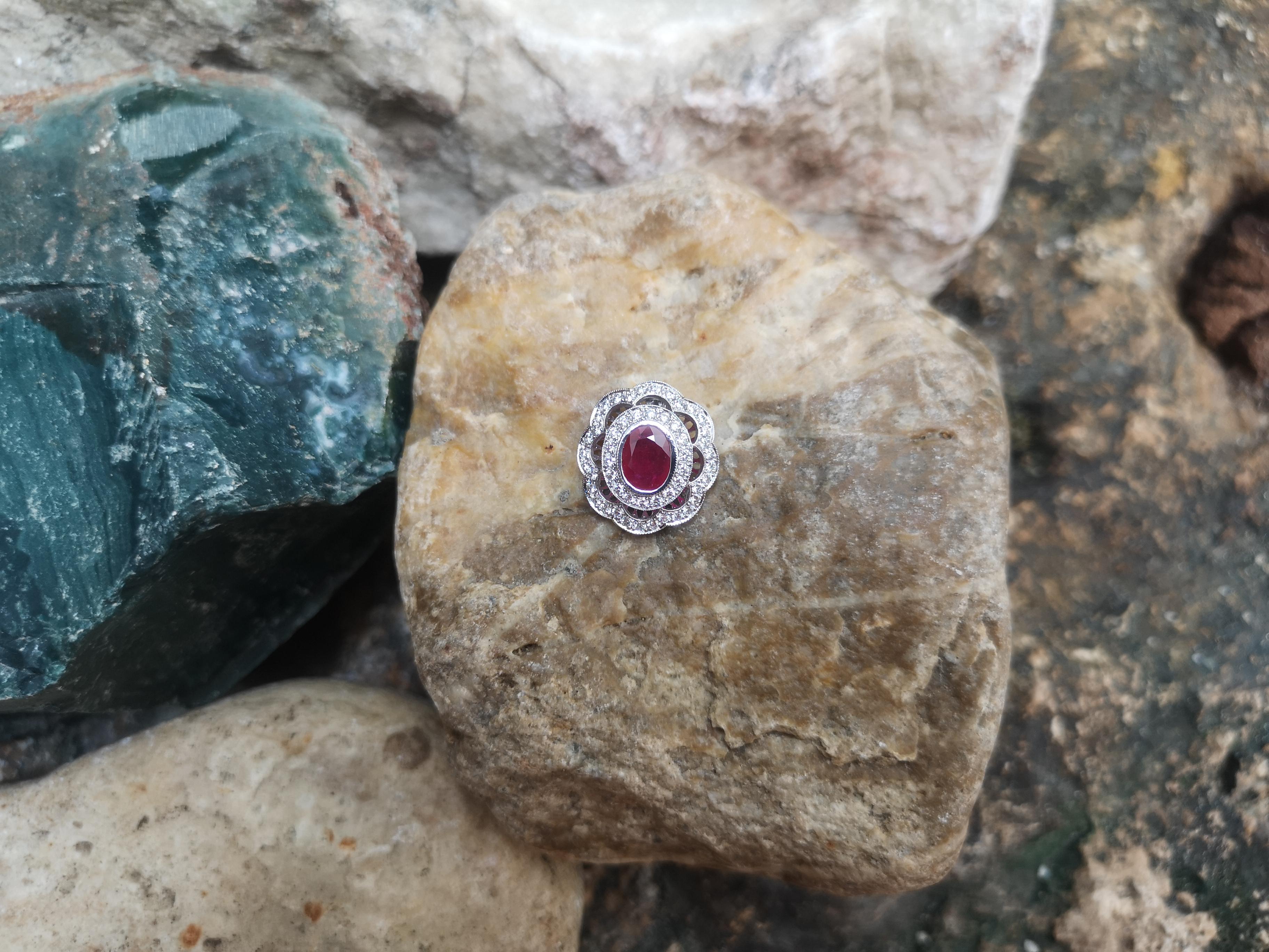 Edwardian Ruby with Diamond Pendant set in 18 Karat White Gold Settings For Sale