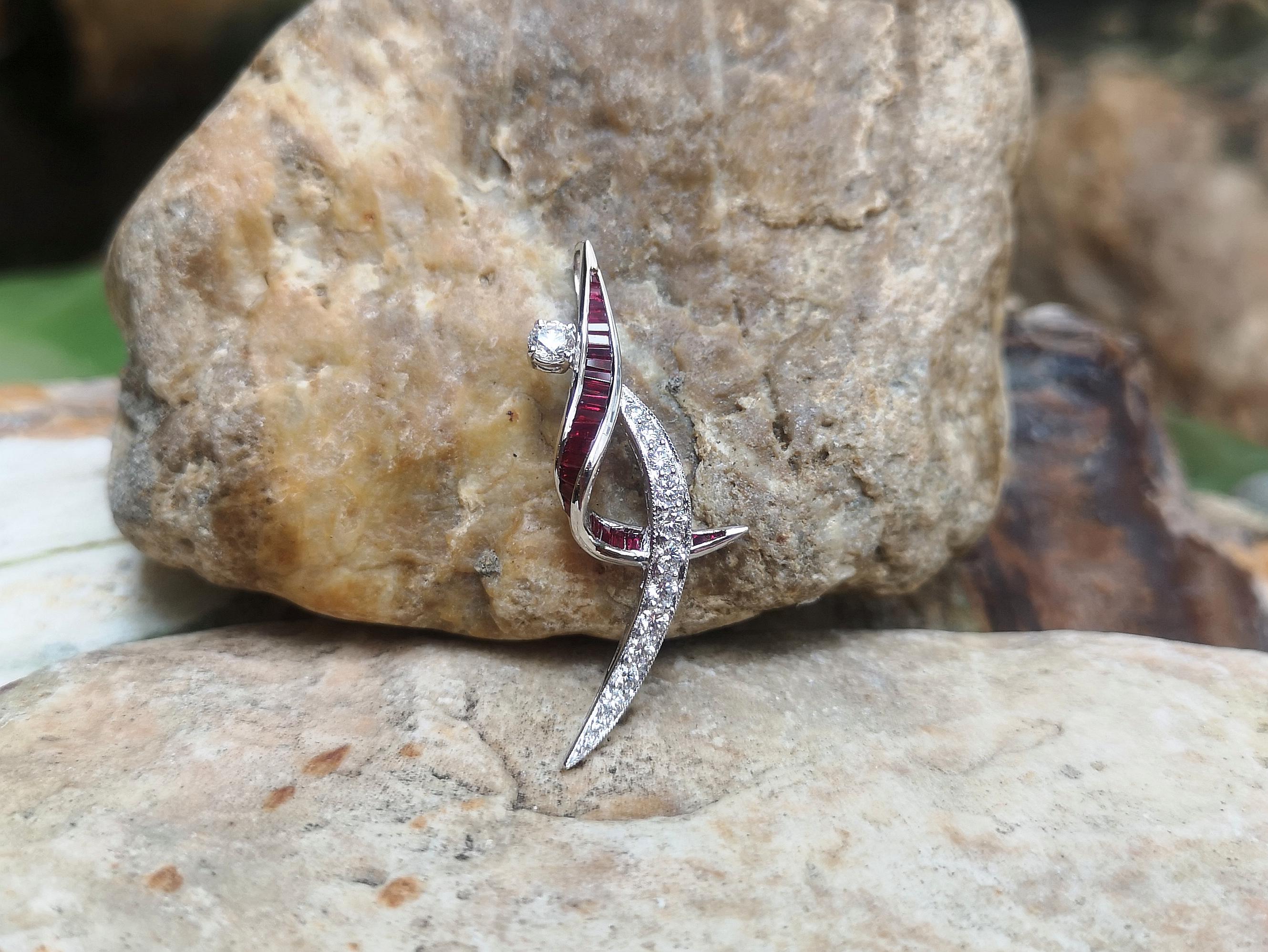 Contemporary Ruby with Diamond Pendant Set in 18 Karat White Gold Settings For Sale