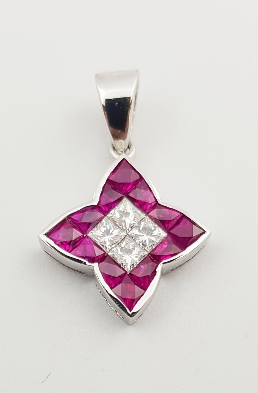 Contemporary Ruby with Diamond Pendant Set in 18 Karat White Gold Settings For Sale
