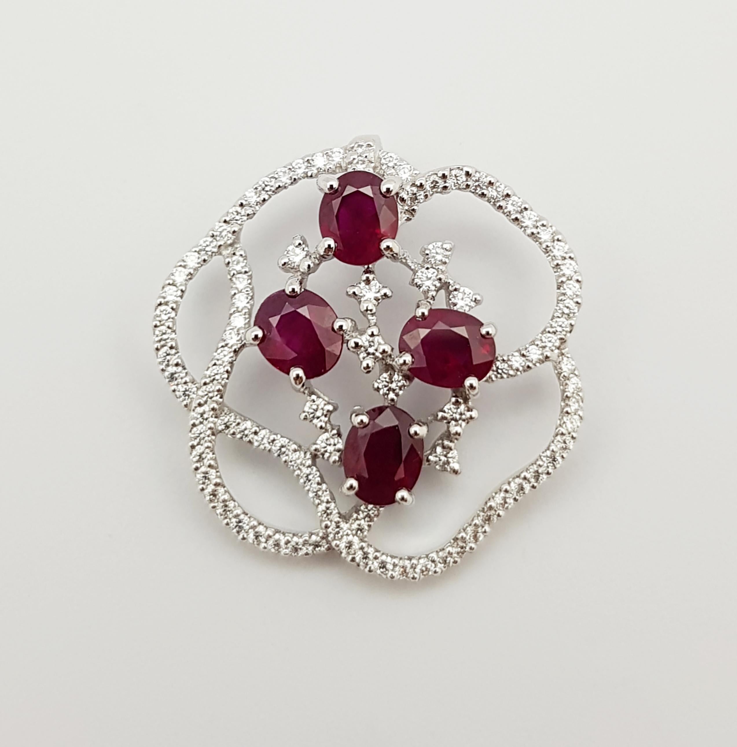 Oval Cut Ruby with Diamond Pendant set in 18 Karat White Gold Settings For Sale