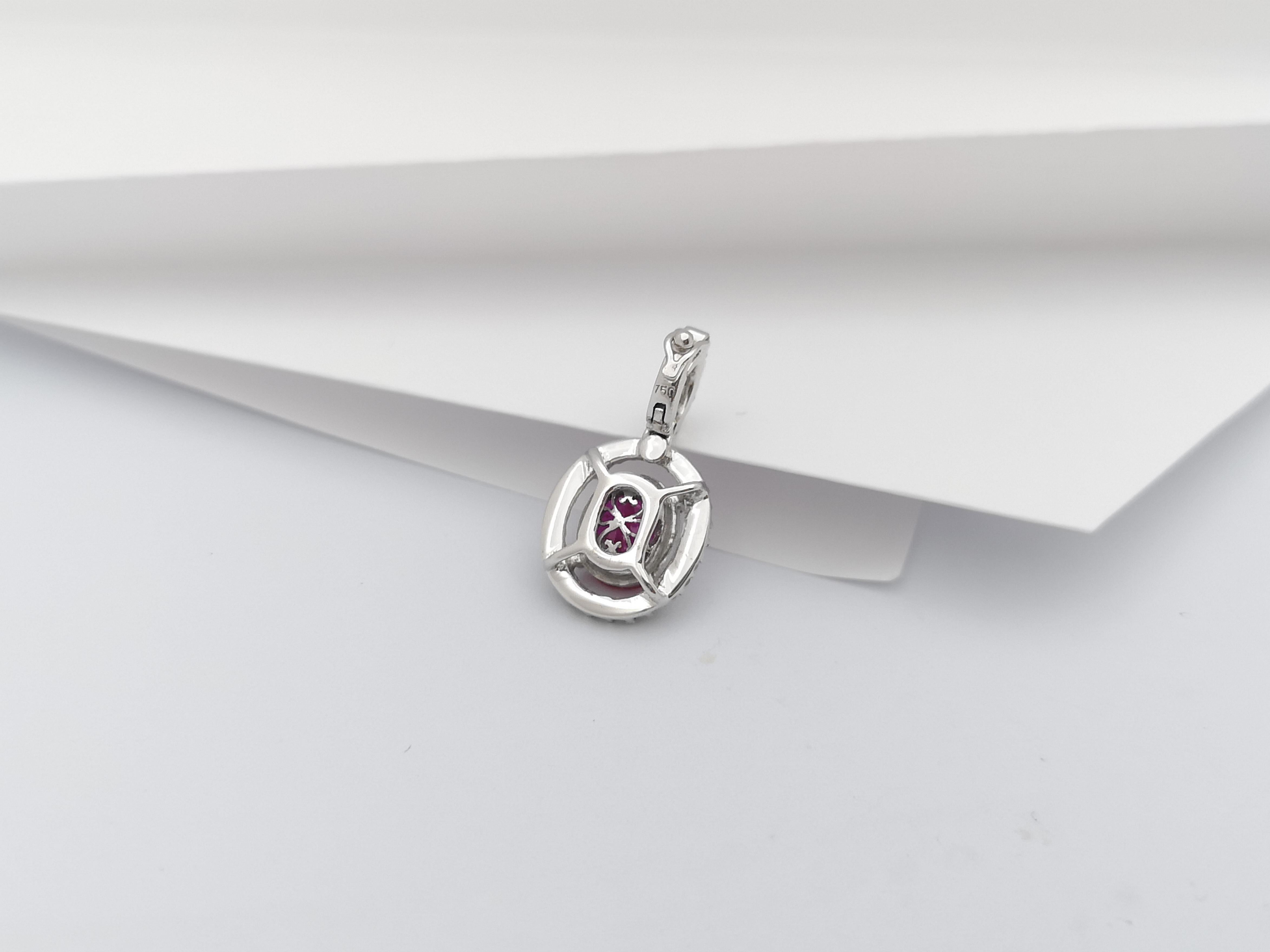Oval Cut Ruby with Diamond Pendant Set in 18 Karat White Gold Settings For Sale