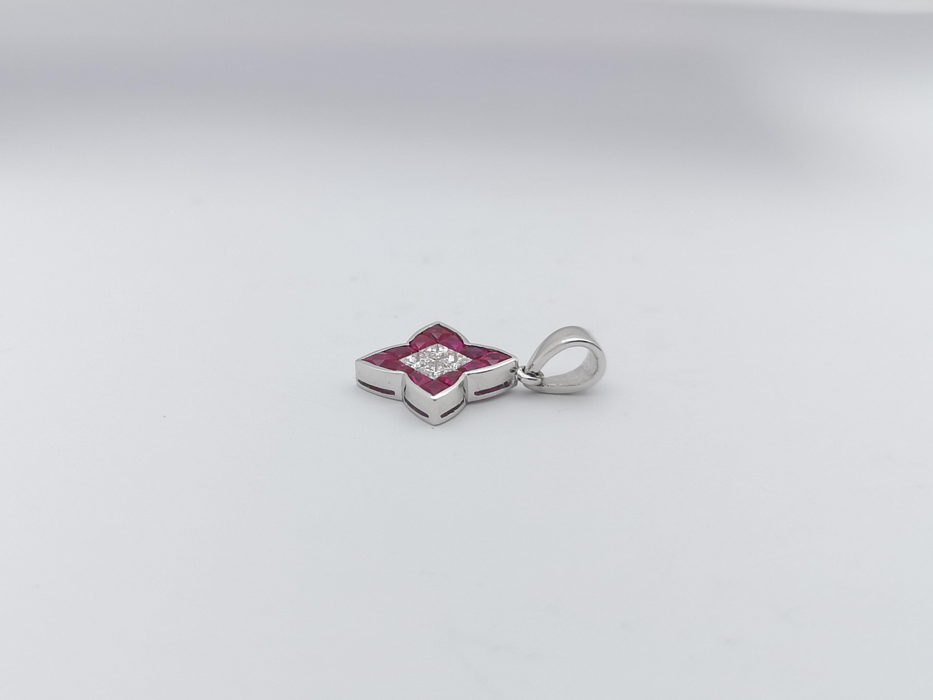 Ruby with Diamond Pendant Set in 18 Karat White Gold Settings In New Condition For Sale In Bangkok, TH