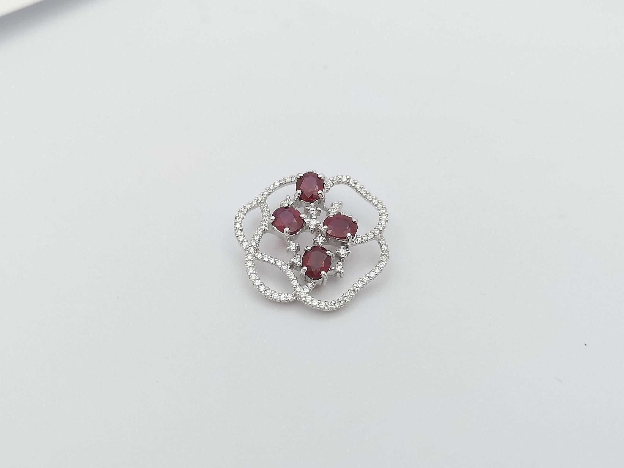 Women's Ruby with Diamond Pendant set in 18 Karat White Gold Settings For Sale