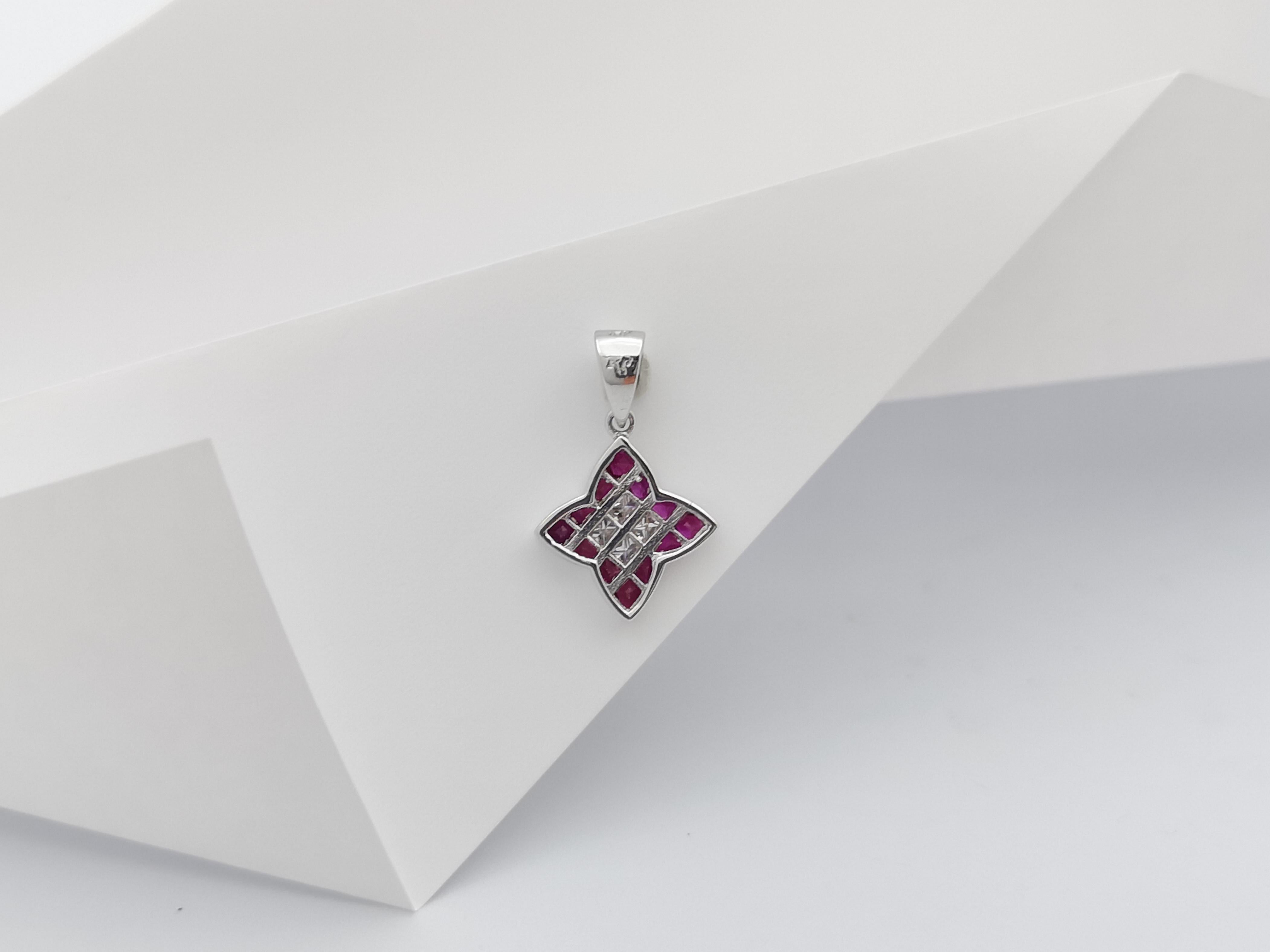 Women's Ruby with Diamond Pendant Set in 18 Karat White Gold Settings For Sale