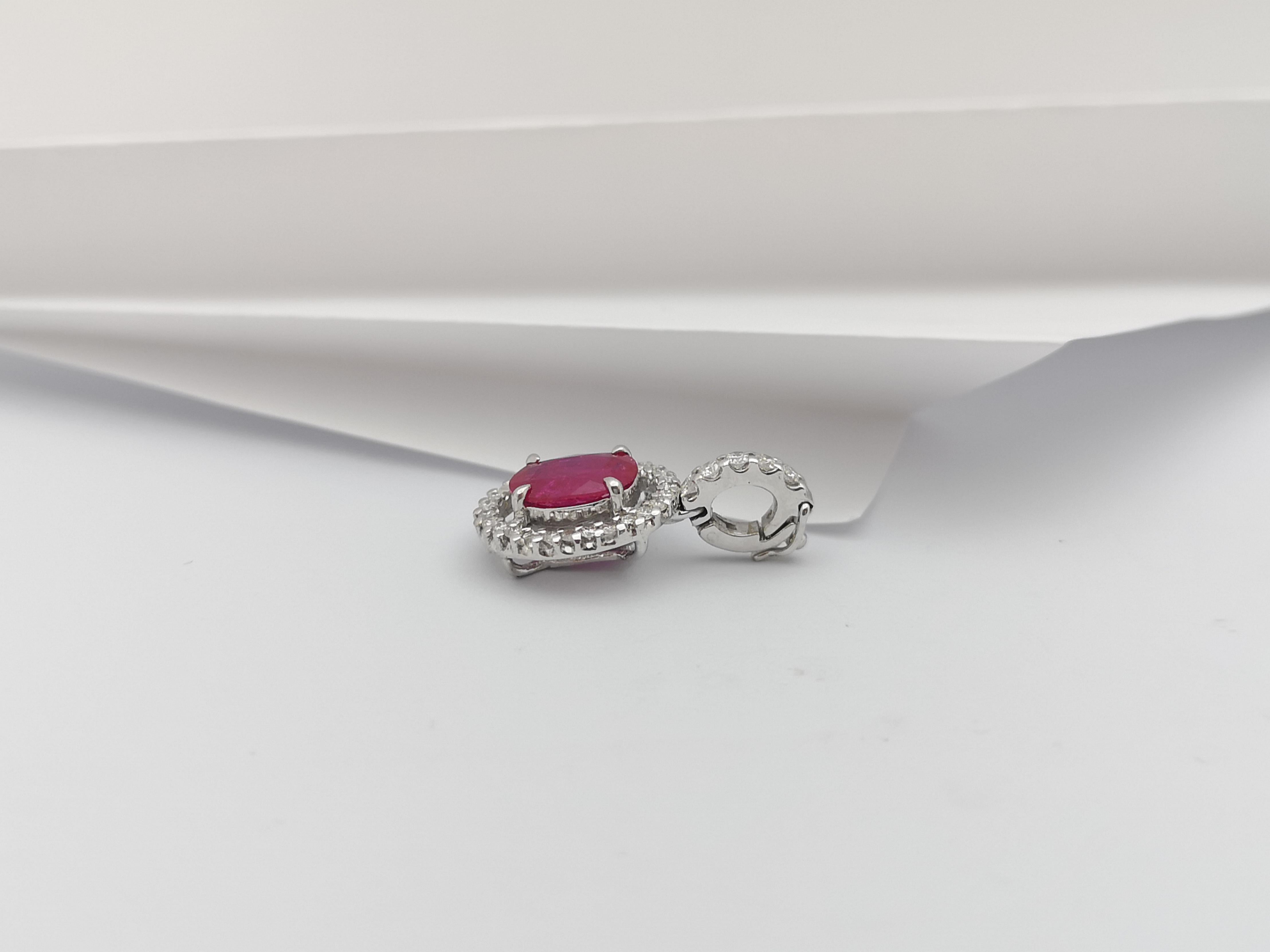 Women's Ruby with Diamond Pendant Set in 18 Karat White Gold Settings For Sale