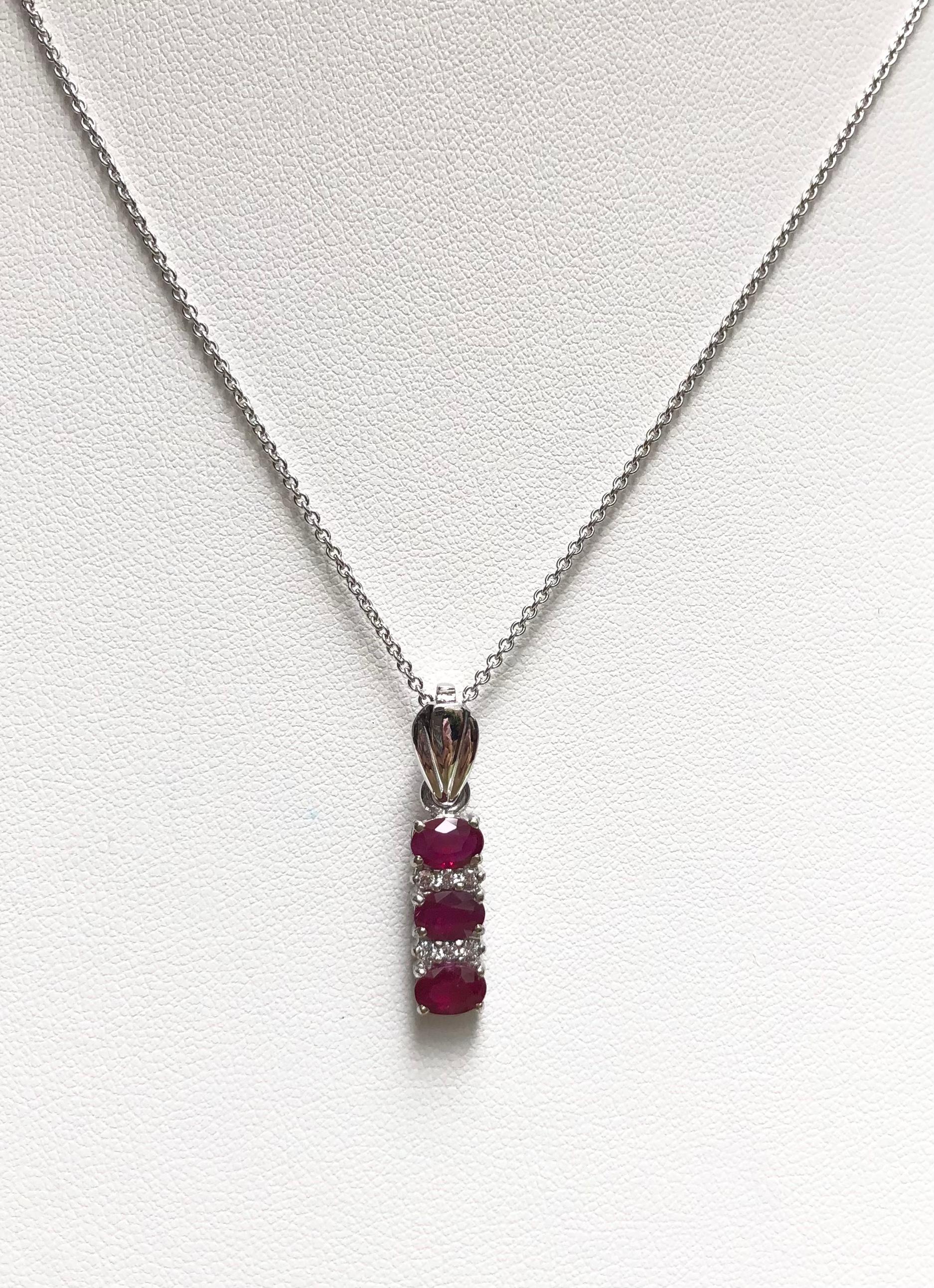 Ruby with Diamond Pendant Set in 18 Karat White Gold Settings For Sale 2