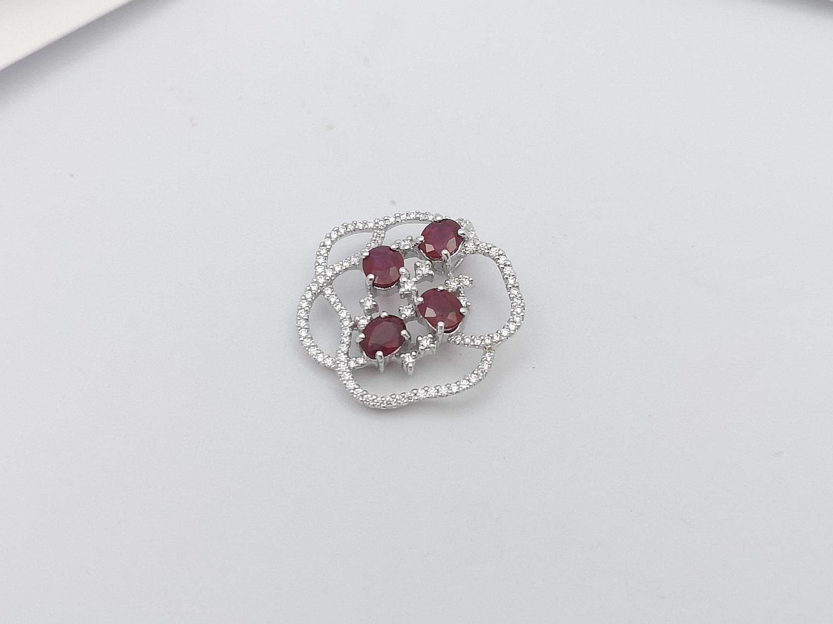 Ruby with Diamond Pendant set in 18 Karat White Gold Settings For Sale 1
