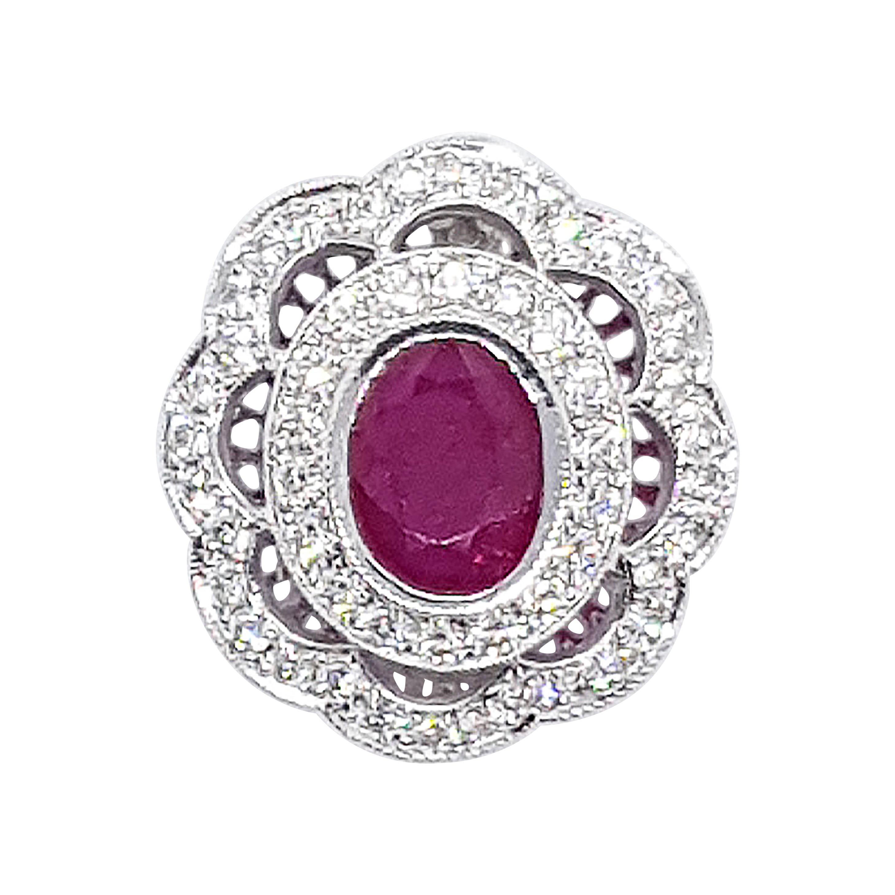 Ruby with Diamond Pendant set in 18 Karat White Gold Settings For Sale