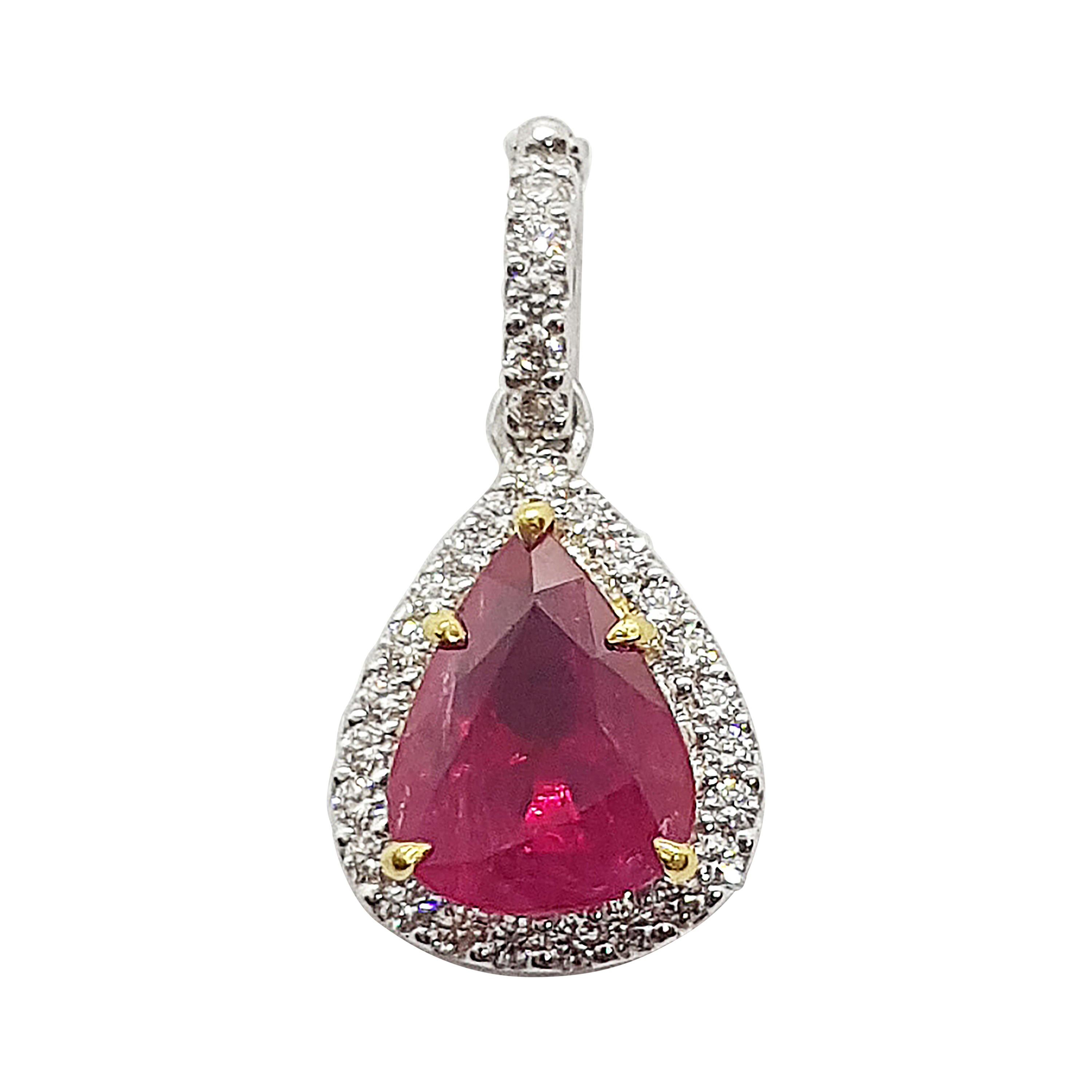 Ruby with Diamond Pendant Set in 18 Karat White Gold Settings