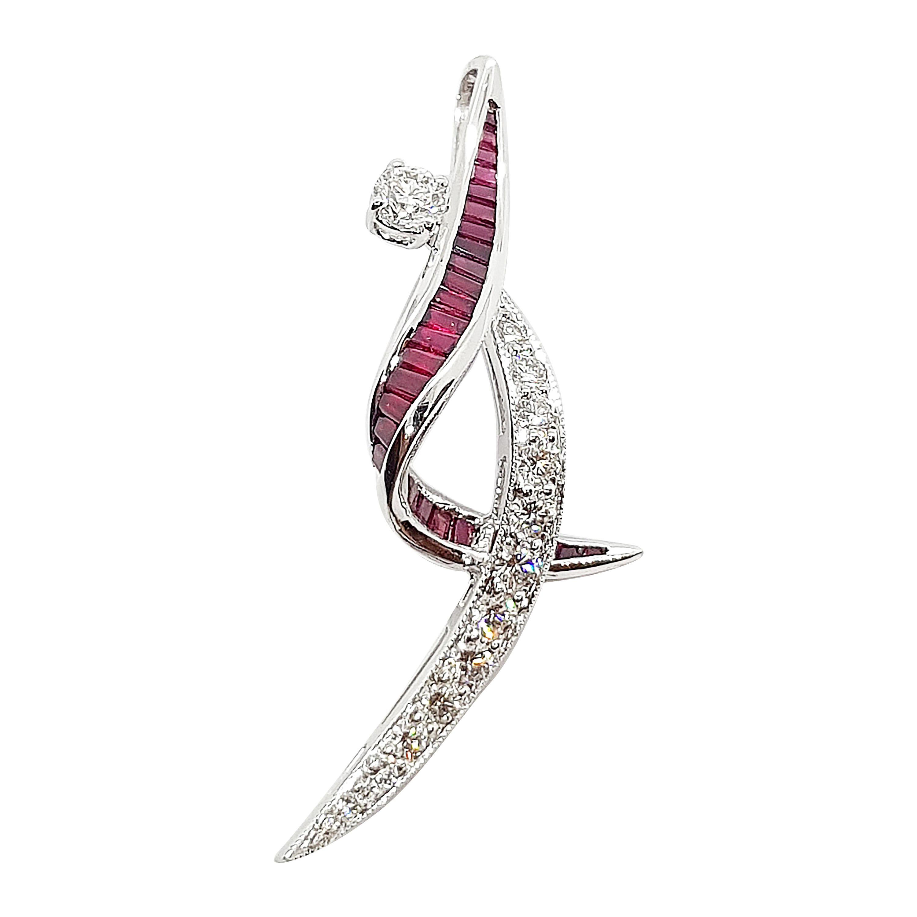 Ruby with Diamond Pendant Set in 18 Karat White Gold Settings