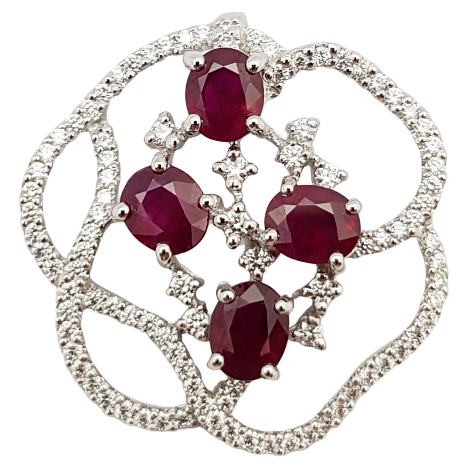 Ruby with Diamond Pendant set in 18 Karat White Gold Settings For Sale