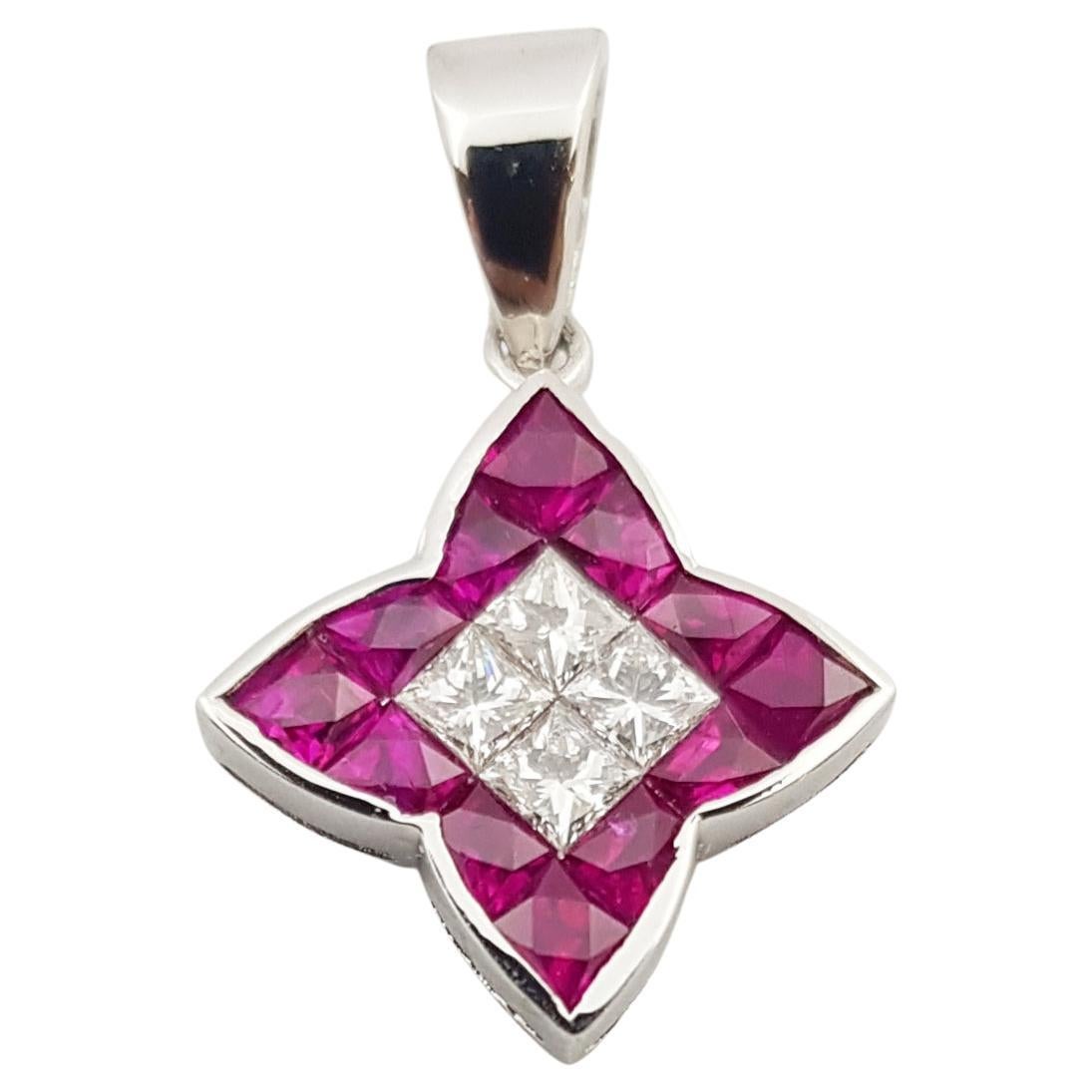 Ruby with Diamond Pendant Set in 18 Karat White Gold Settings For Sale