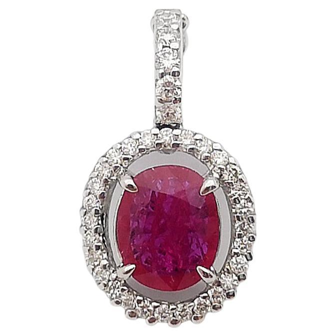 Ruby with Diamond Pendant Set in 18 Karat White Gold Settings For Sale
