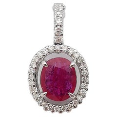 Ruby with Diamond Pendant Set in 18 Karat White Gold Settings