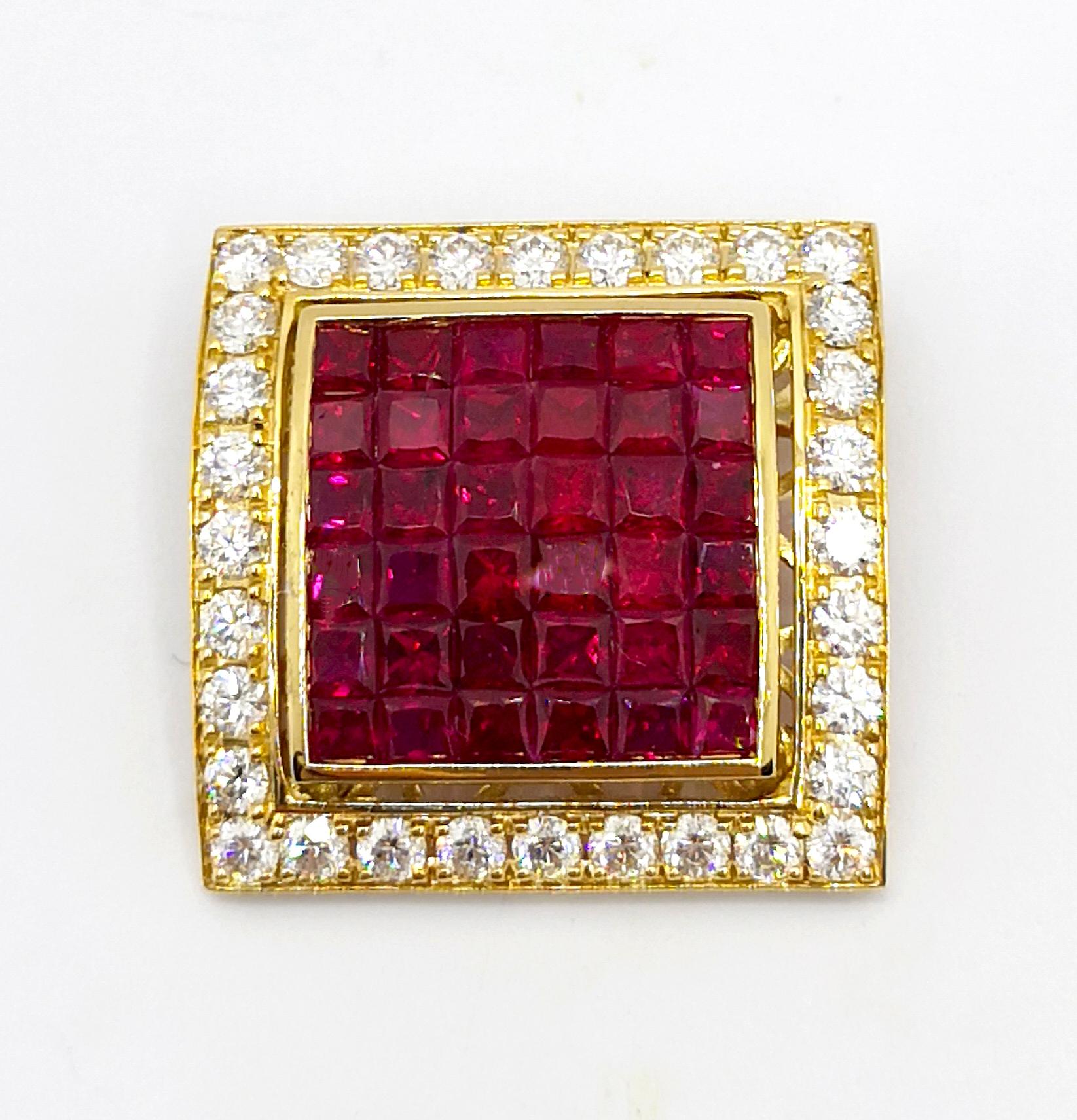 Contemporary Ruby with Diamond Pendant set in 18K Gold Settings For Sale