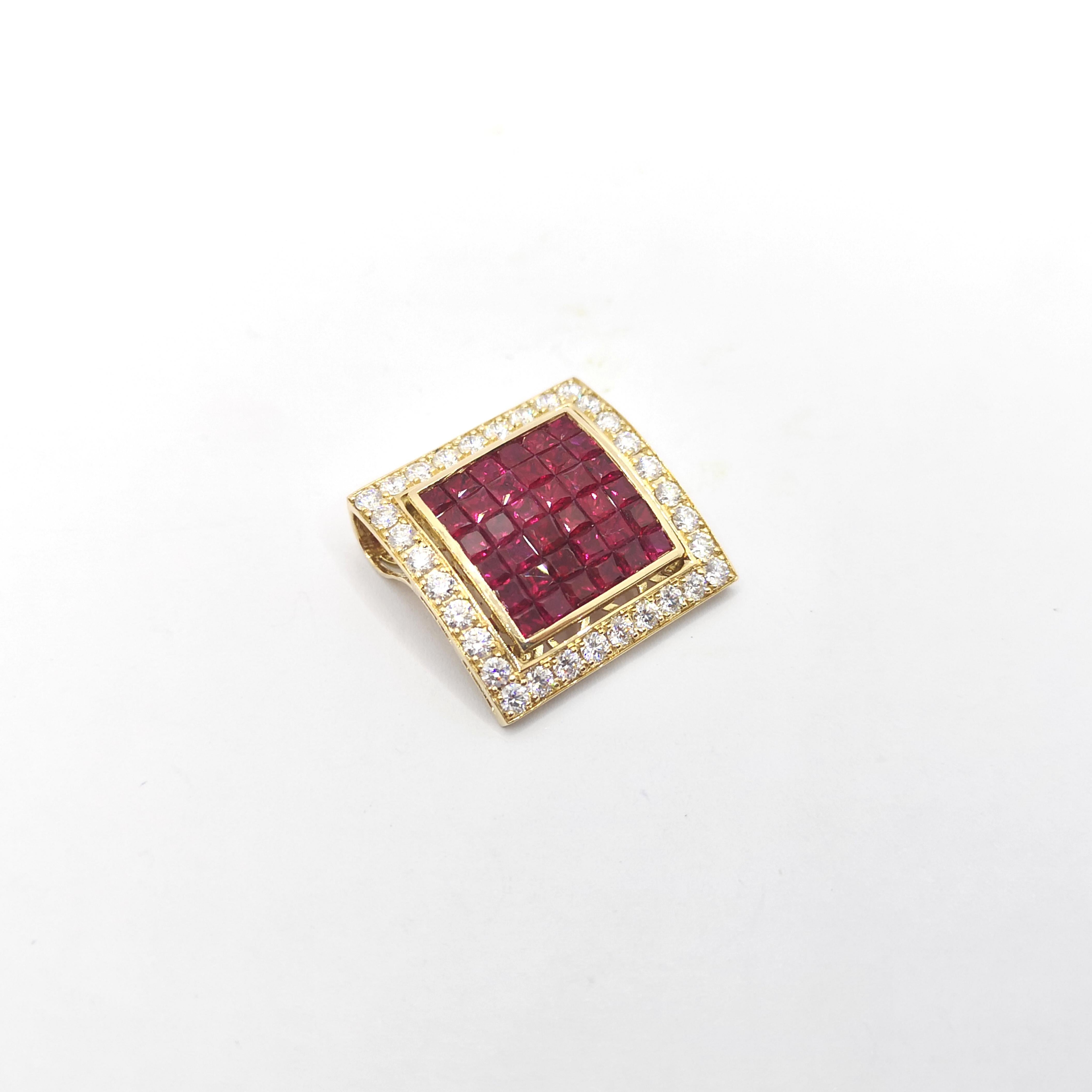Women's Ruby with Diamond Pendant set in 18K Gold Settings For Sale