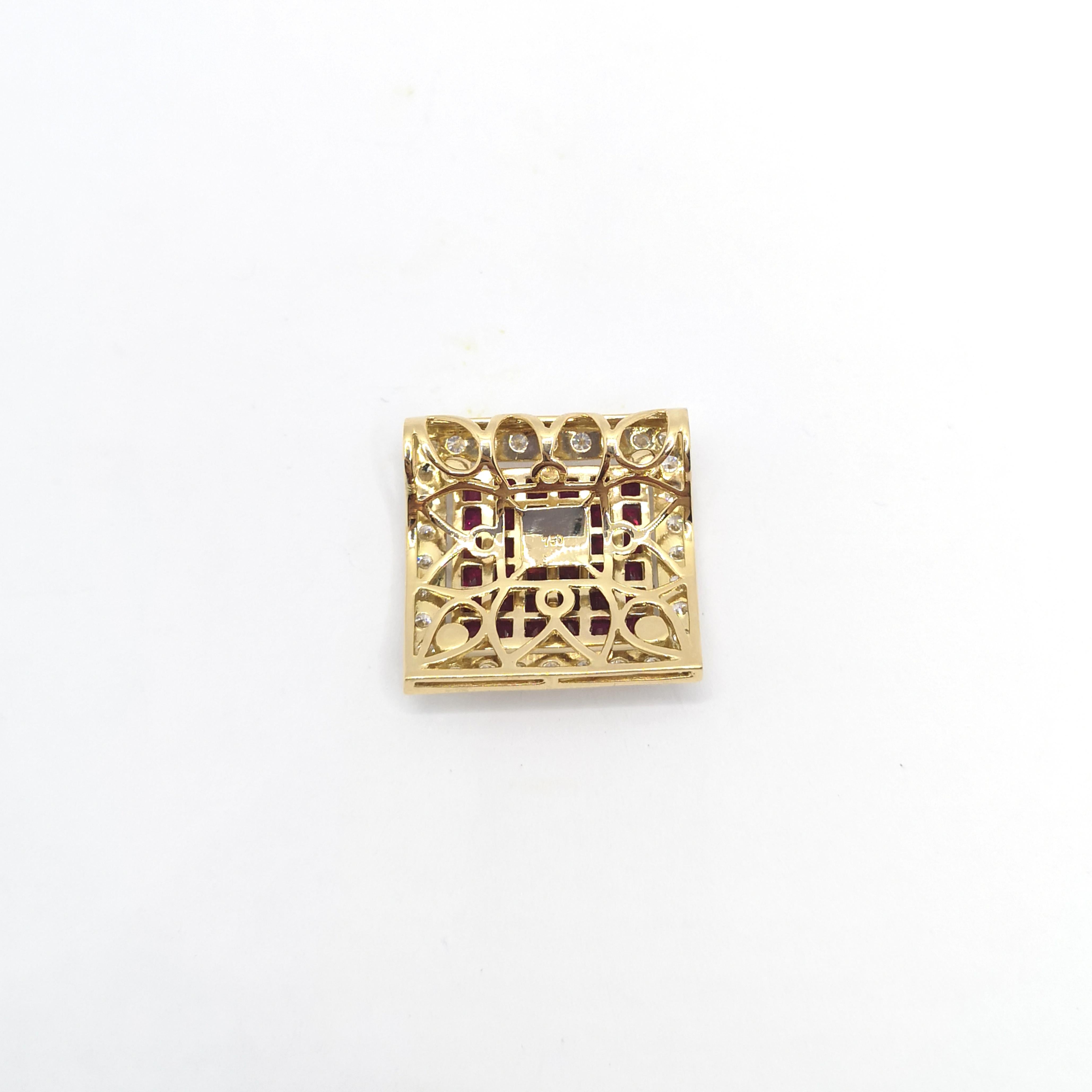 Ruby with Diamond Pendant set in 18K Gold Settings For Sale 1