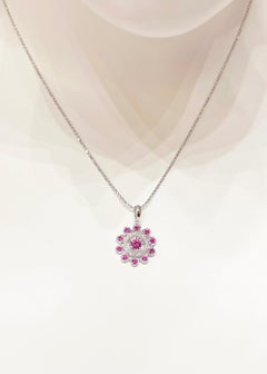 Ruby with Diamond Pendant set in 18K White Gold Settings