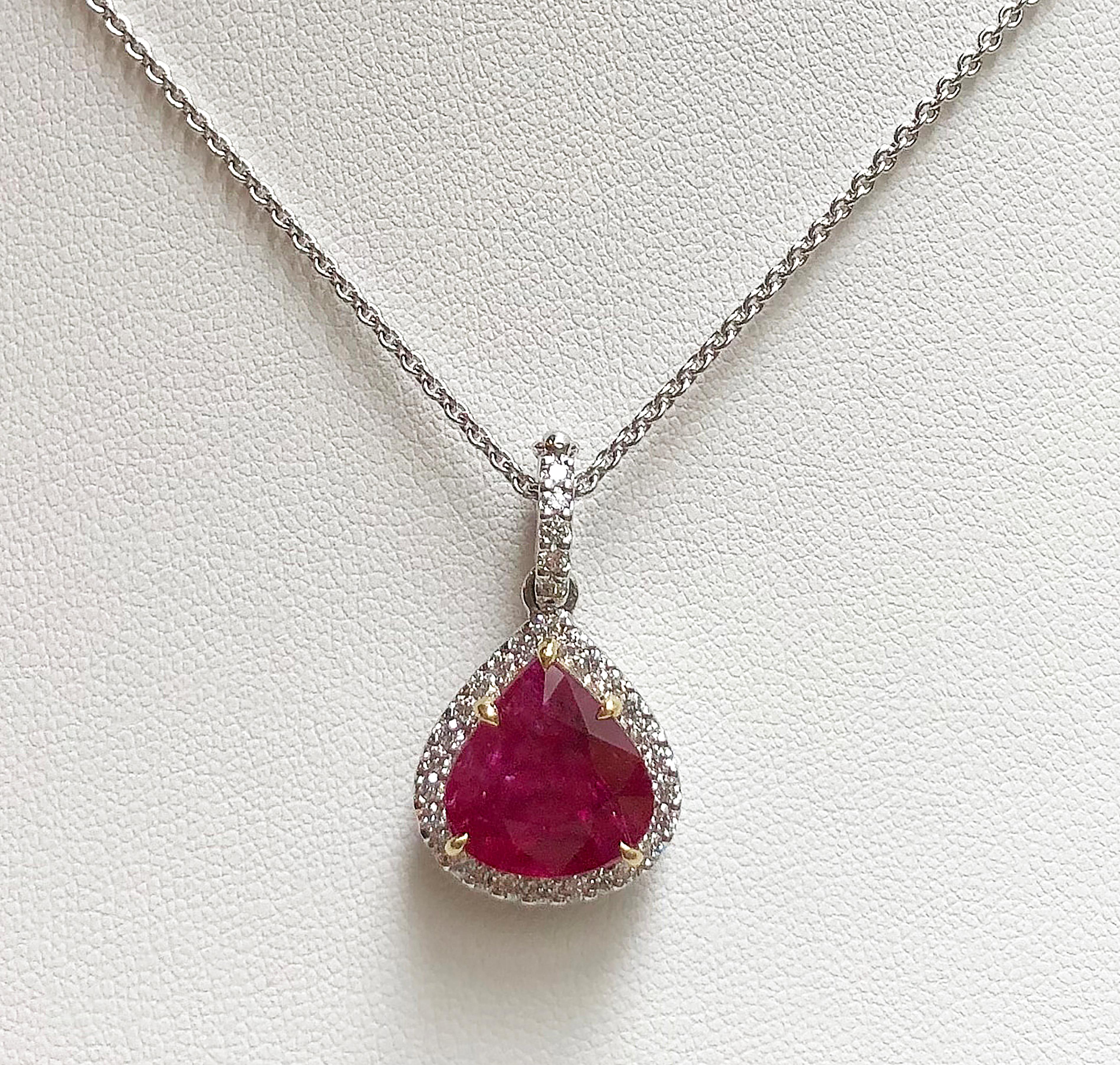 Contemporary Ruby with Diamond  Pendants set in 18 Karat White Gold Settings For Sale