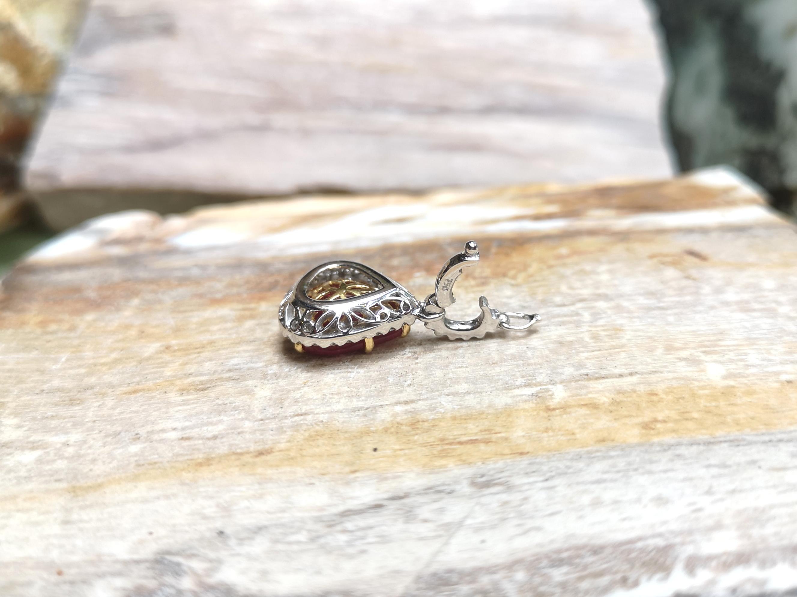 Women's Ruby with Diamond  Pendants set in 18 Karat White Gold Settings For Sale