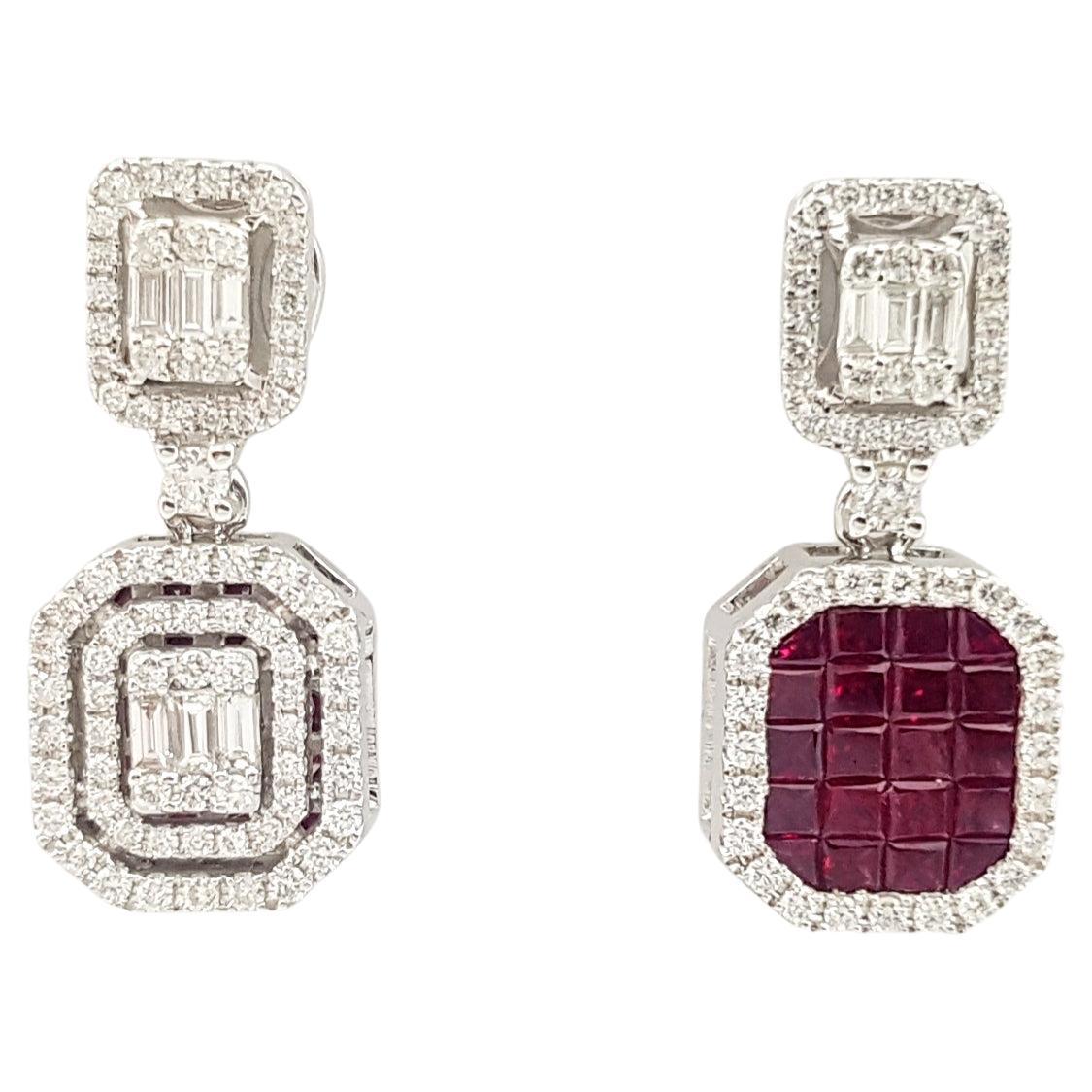 Cabochon Ruby, Ruby with Diamond Earrings Set in 18 Karat White Gold ...