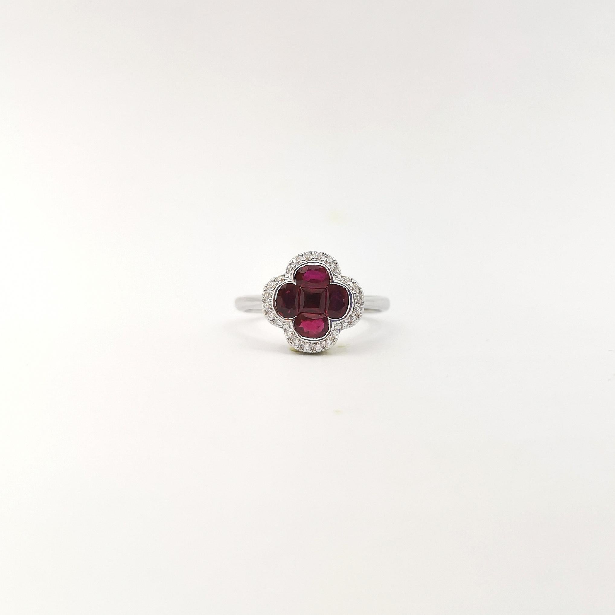 Anello con rubino e diamante con montatura in oro bianco 18 carati in vendita 1