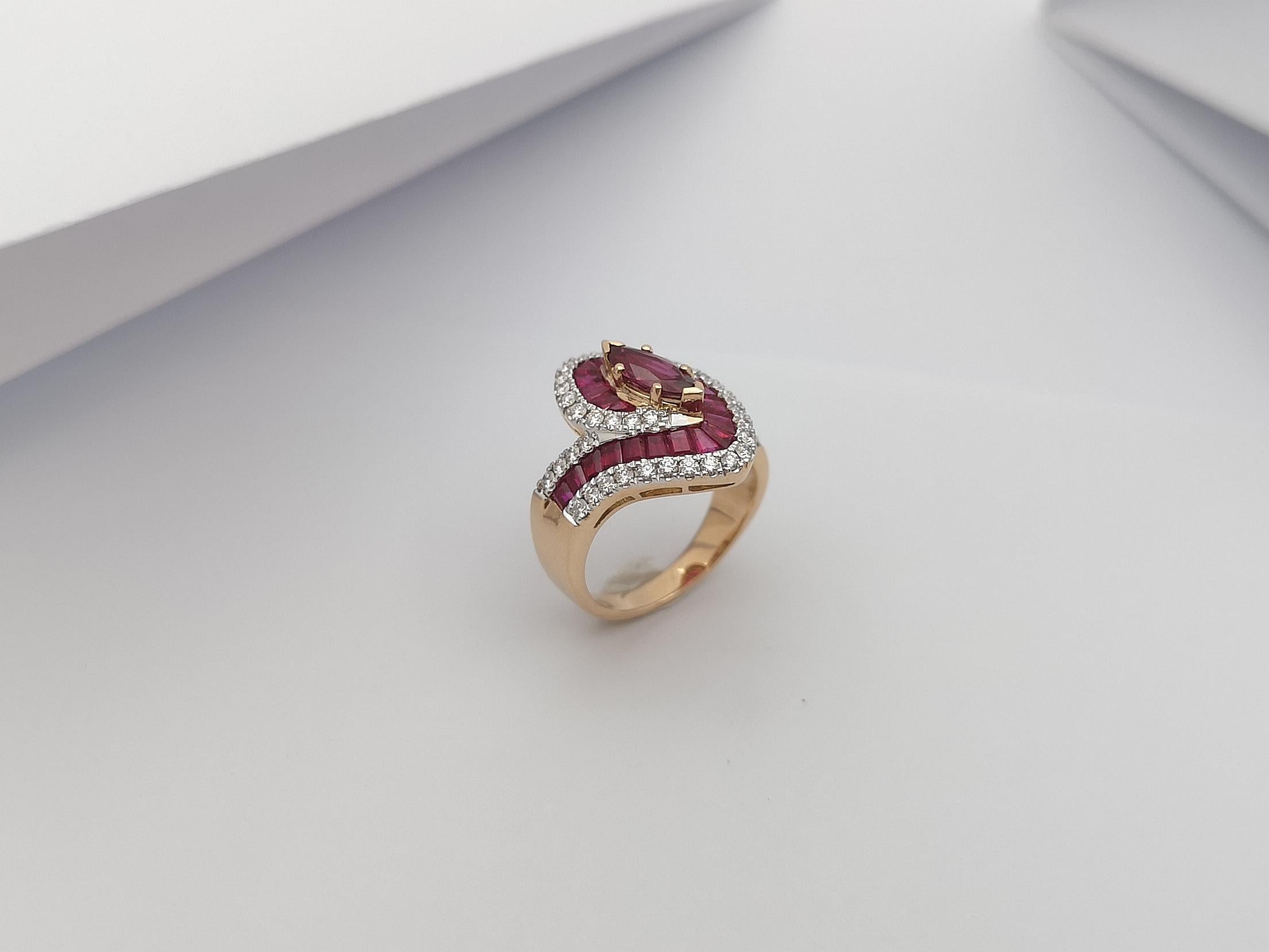 Ruby with Diamond Ring Set 18 Karat Rose Gold Settings 9