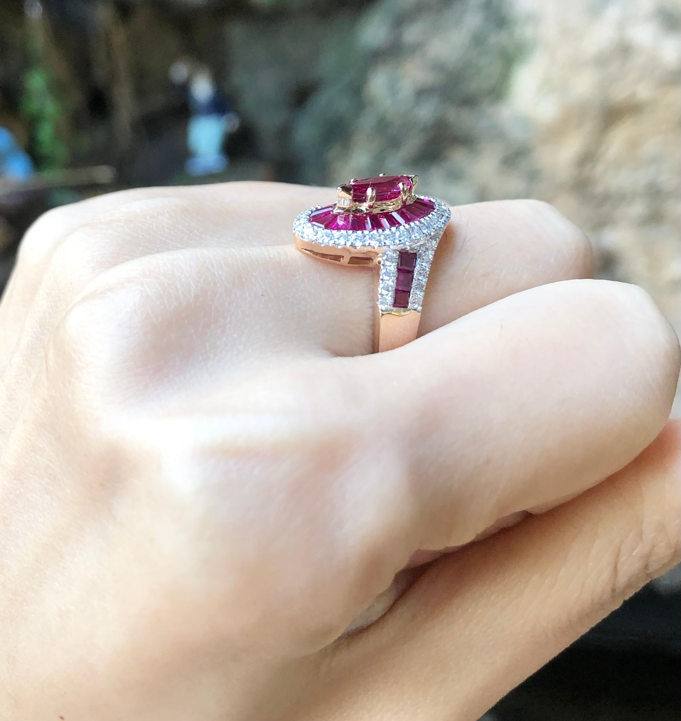 Ruby with Diamond Ring Set 18 Karat Rose Gold Settings In New Condition In Bangkok, TH