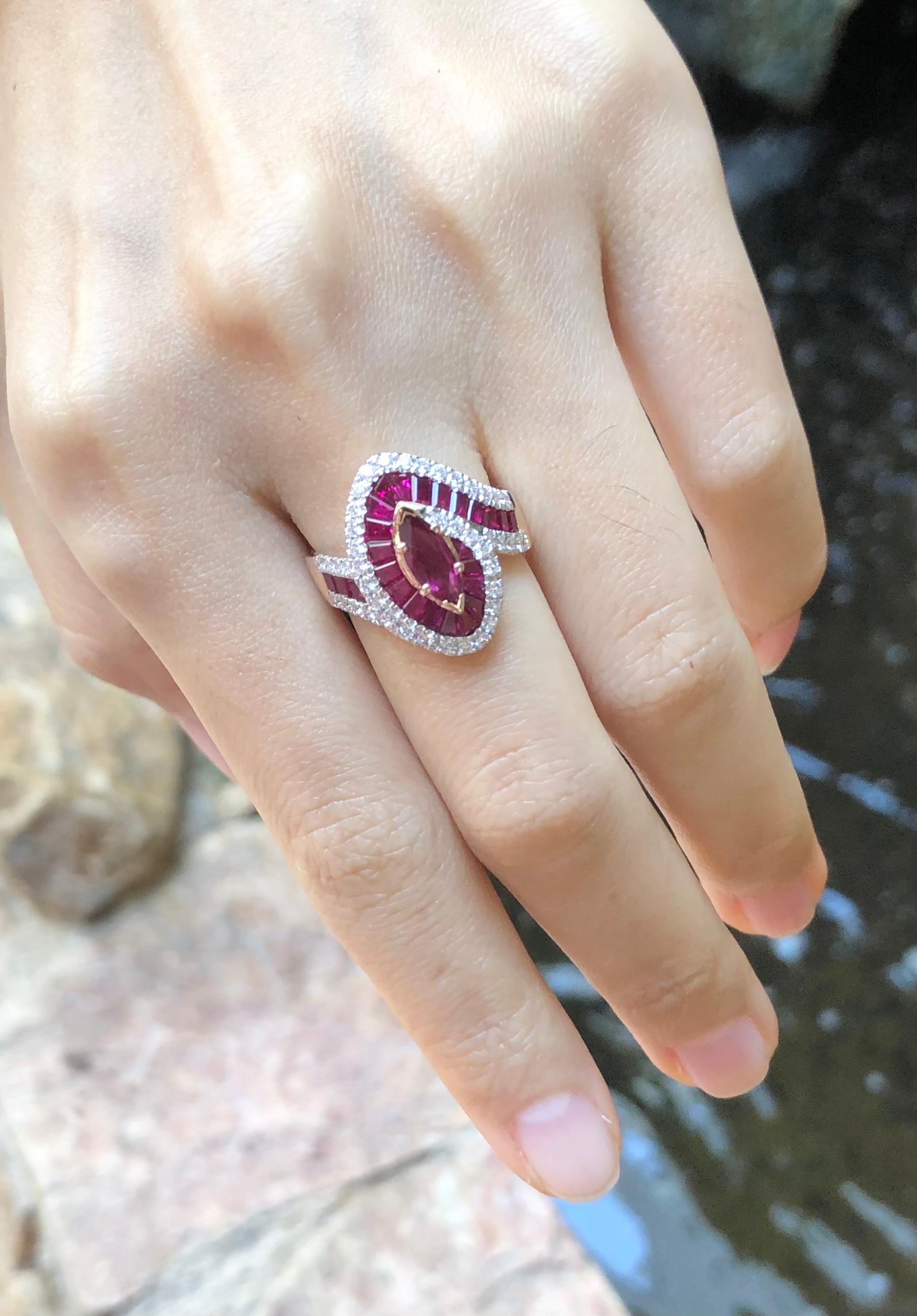 Women's Ruby with Diamond Ring Set 18 Karat Rose Gold Settings