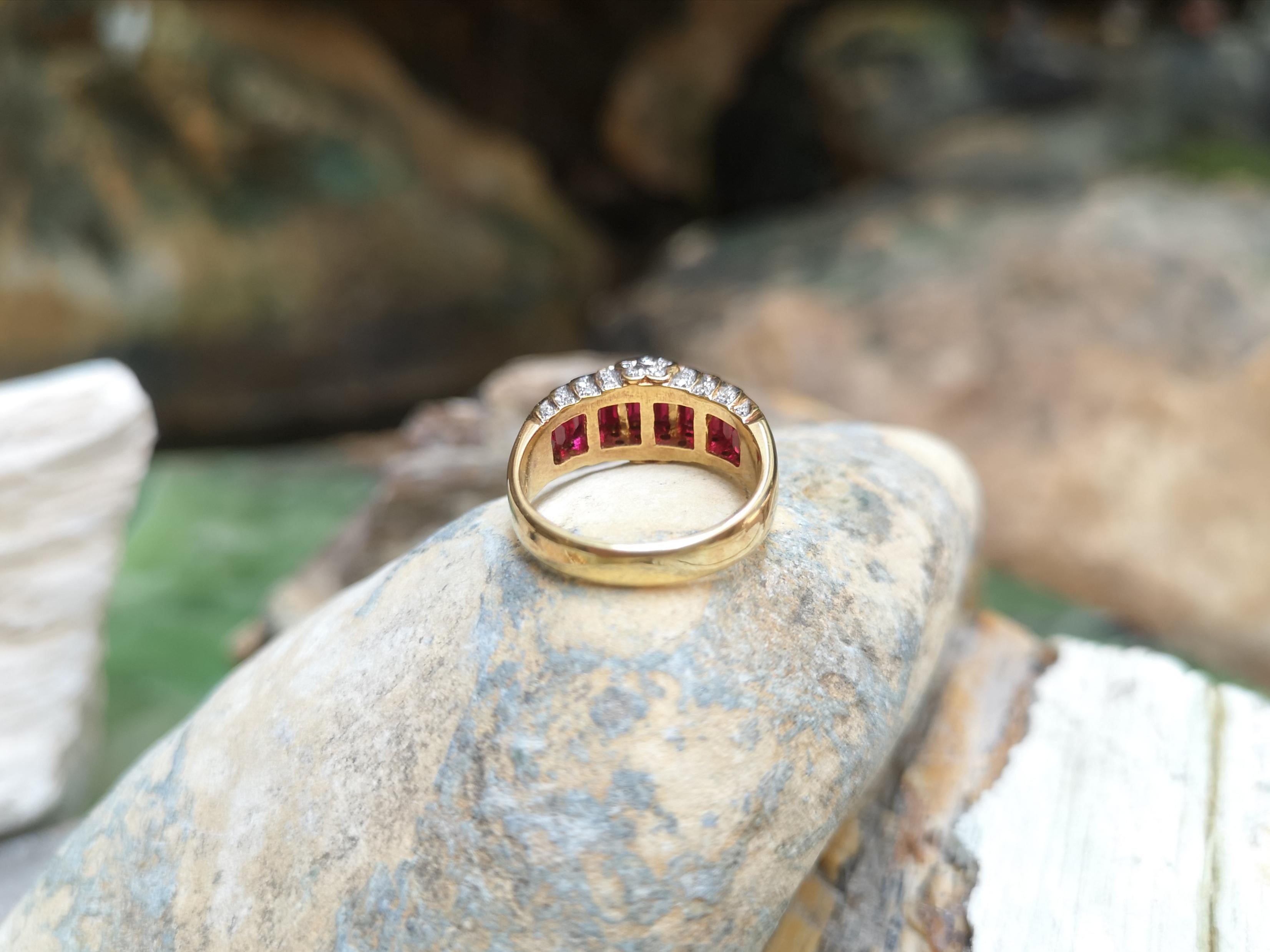 Ruby with Diamond Ring Set in 18 Karat Gold Settings 5
