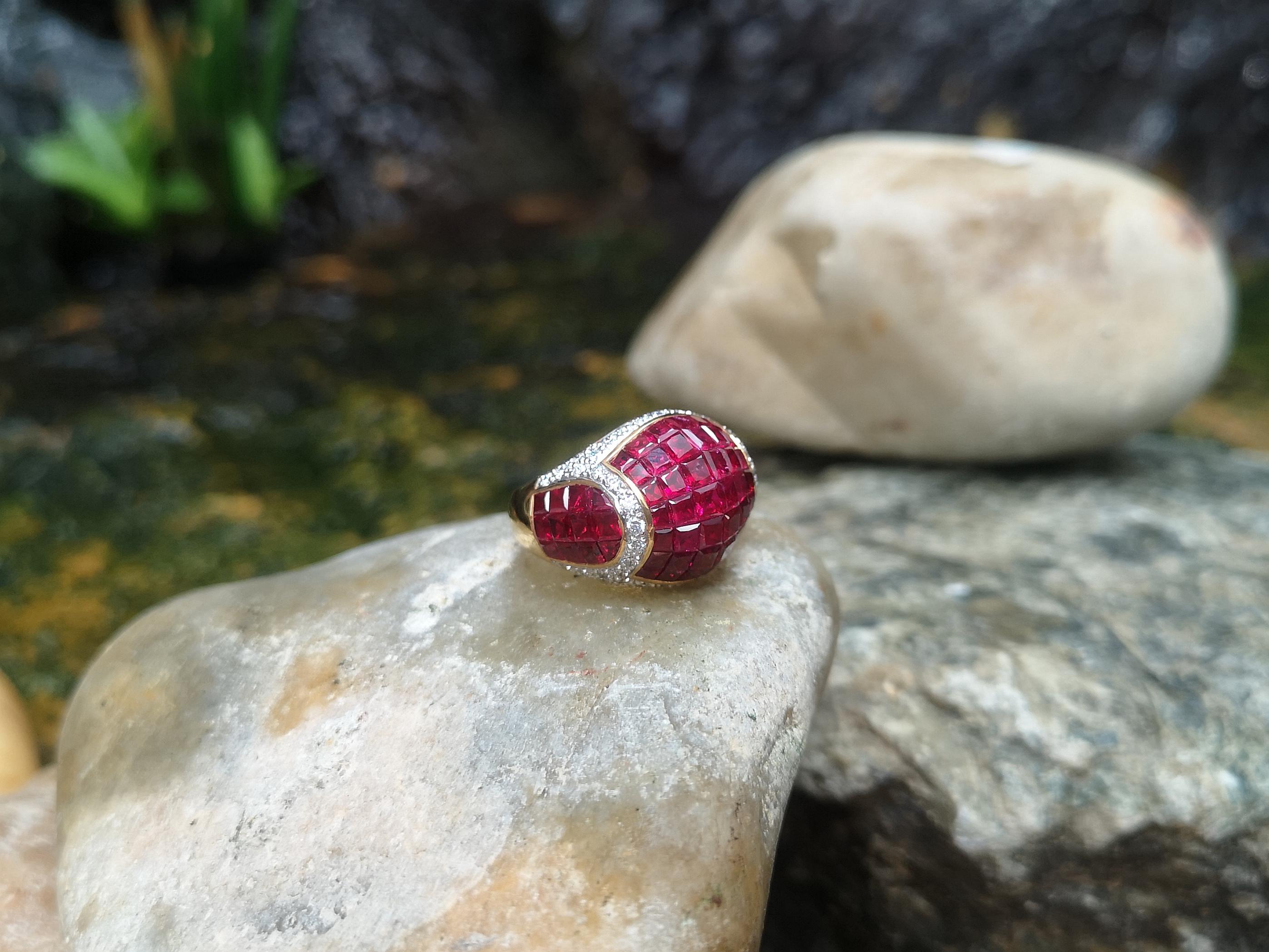 Rubin-Ring mit Diamanten in 18 Karat Gold gefasst im Angebot 4