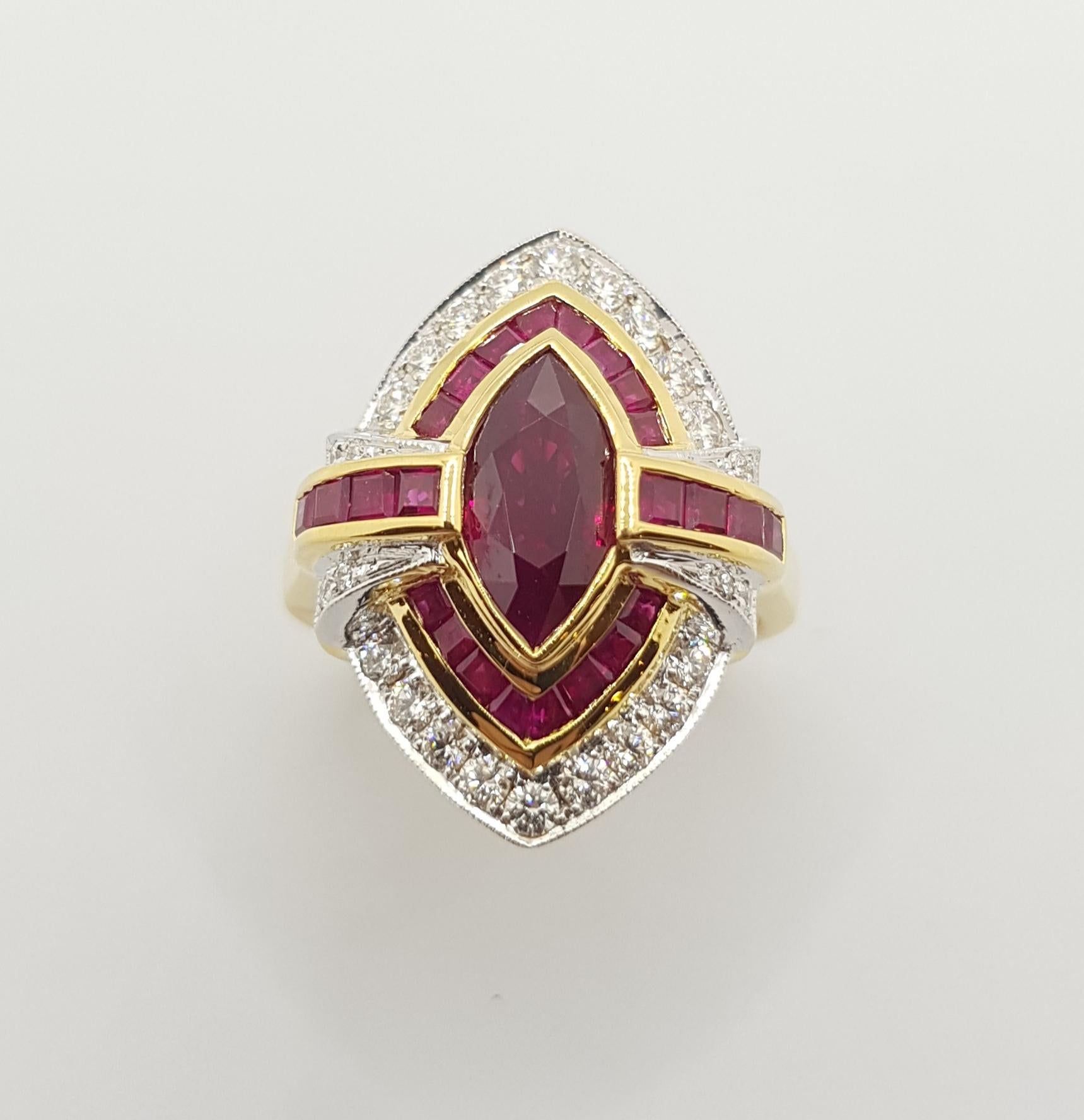 Rubin mit Diamantring in 18 Karat Gold gefasst 4