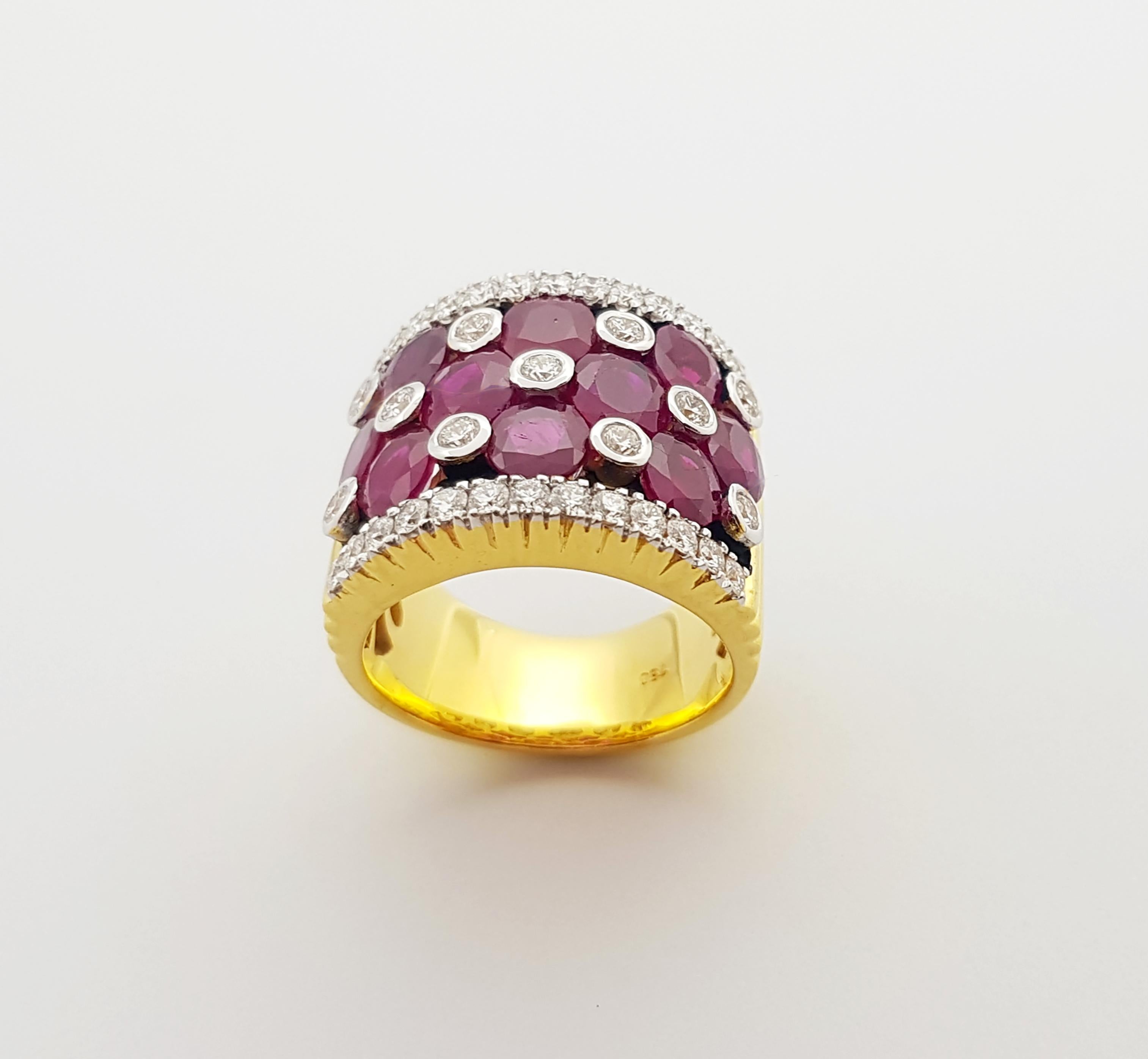 Rubino con diamante  Anello con montatura in oro 18 carati in vendita 5