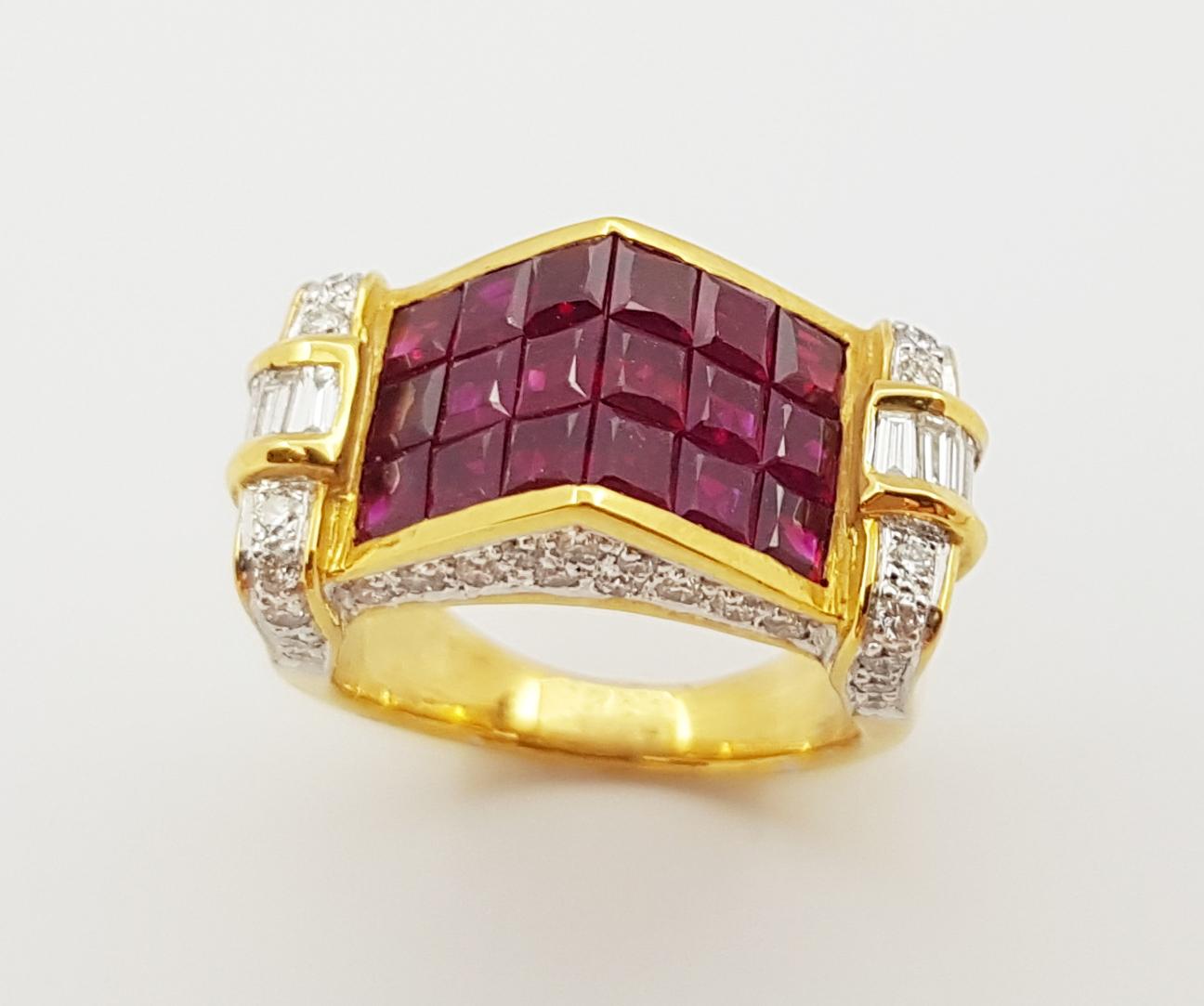 Ruby with Diamond Ring Set in 18 Karat Gold Settings For Sale 5