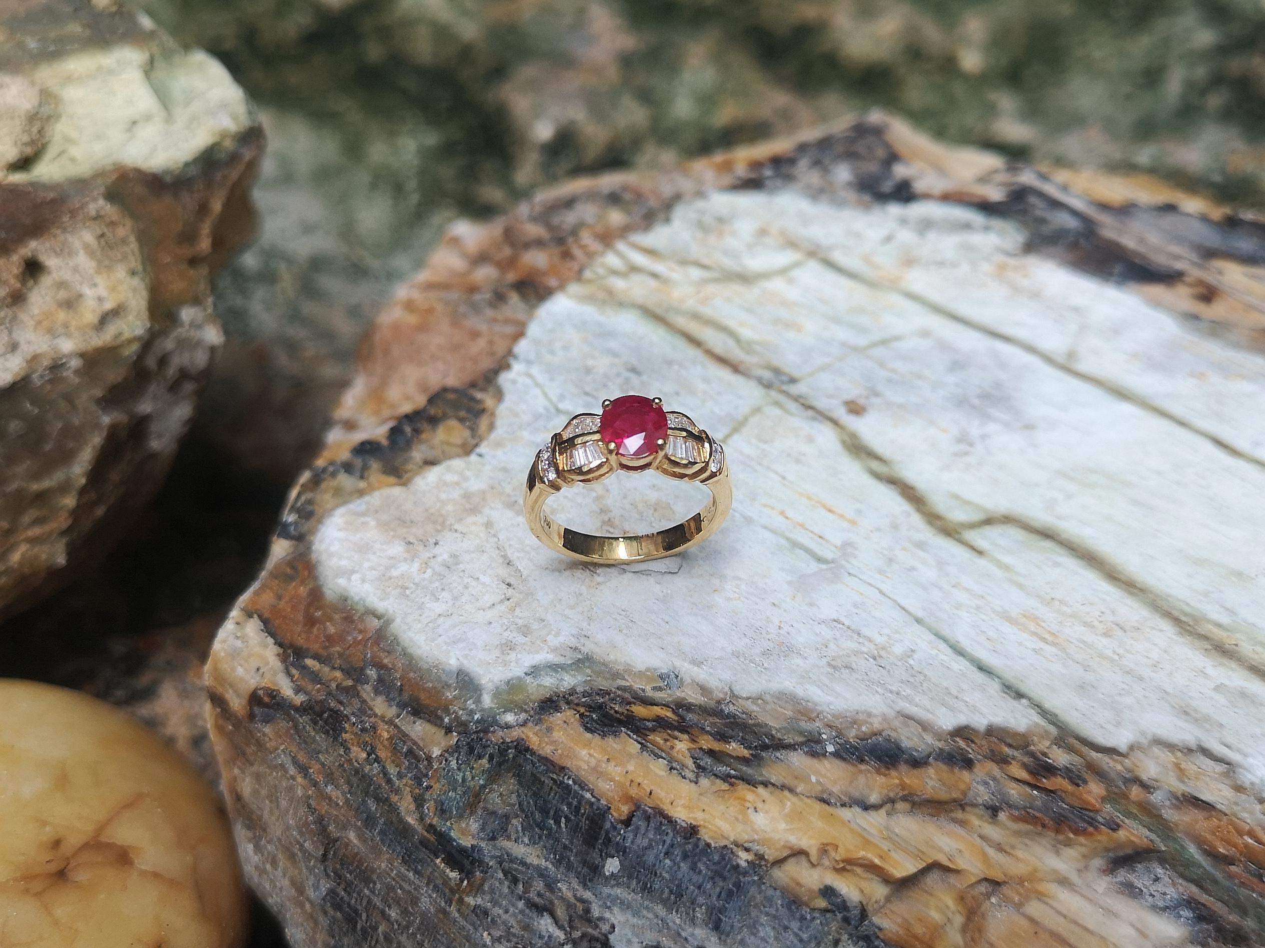 Ruby with Diamond Ring Set in 18 Karat Gold Settings For Sale 5