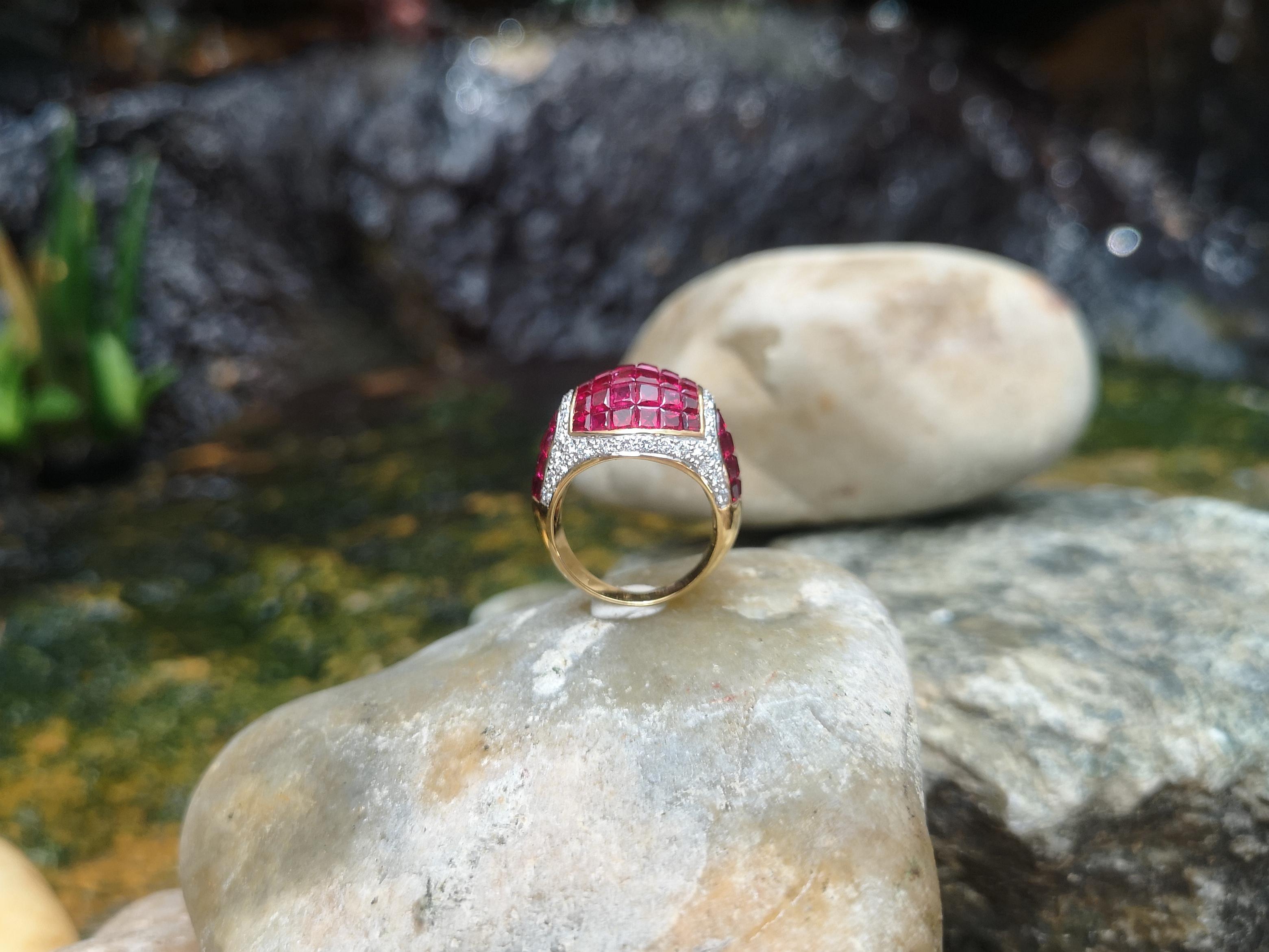 Rubin-Ring mit Diamanten in 18 Karat Gold gefasst im Angebot 6