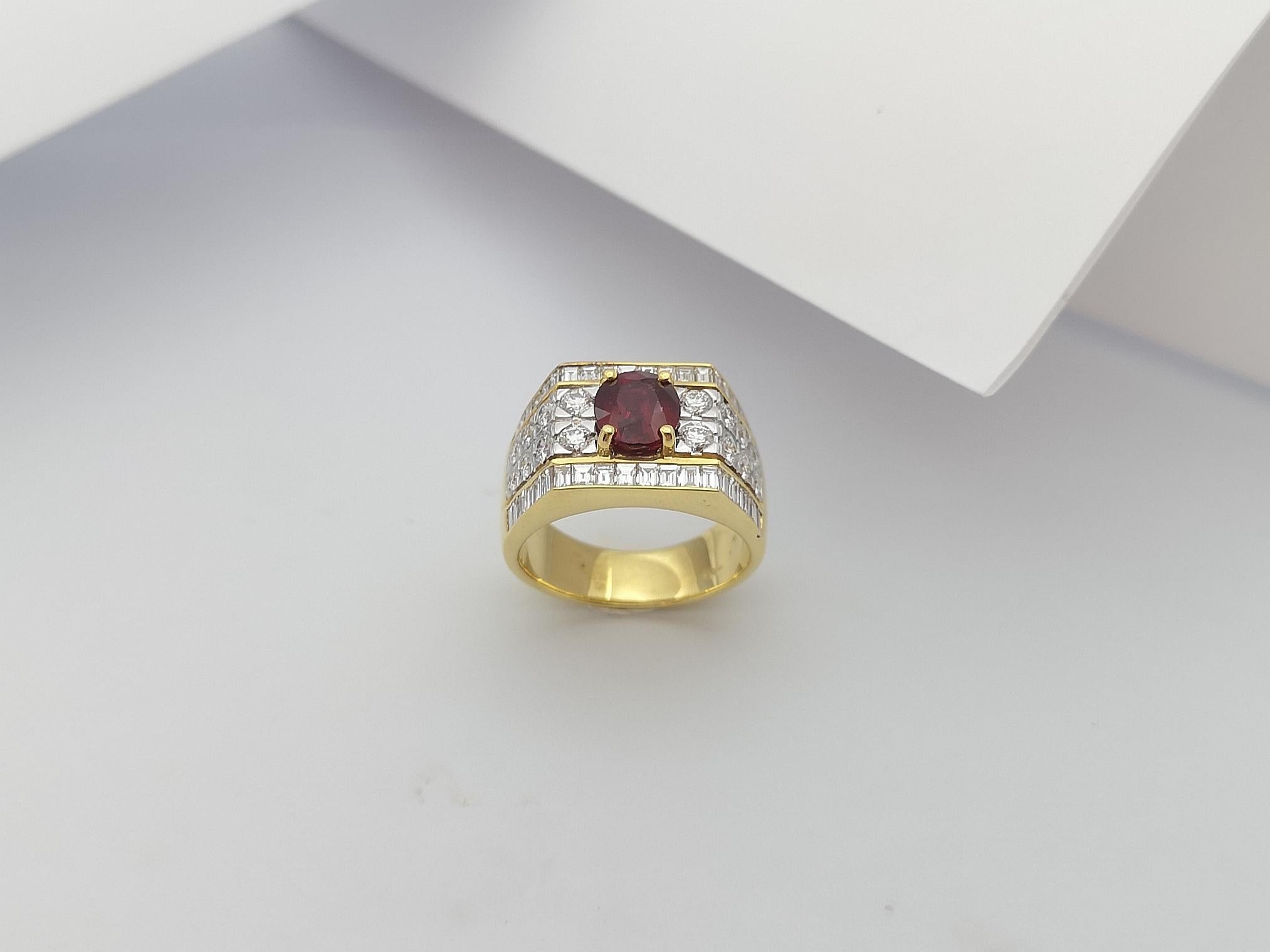 Ruby with Diamond Ring Set in 18 Karat Gold Settings For Sale 6