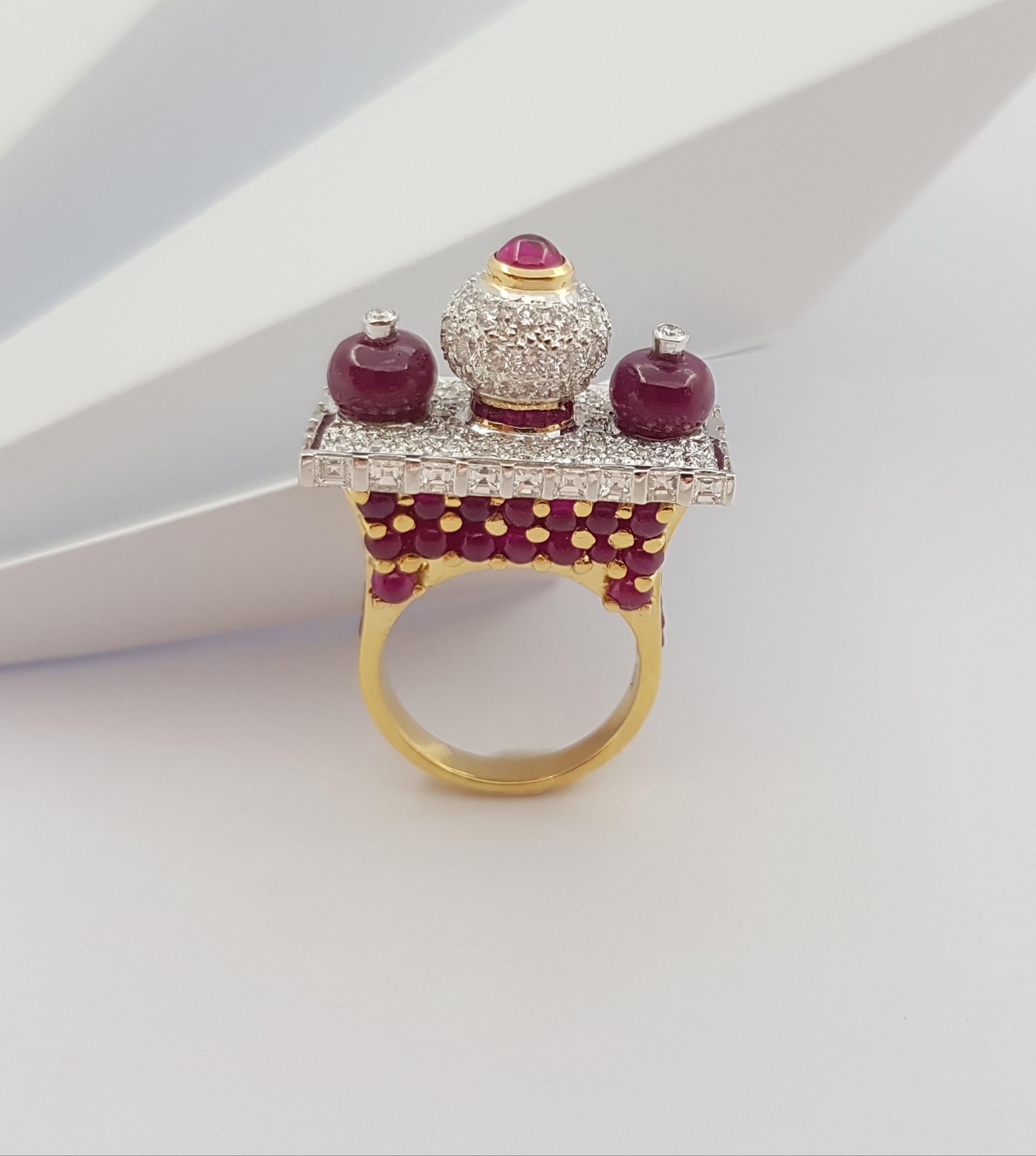 Ruby with Diamond Ring Set in 18 Karat Gold Settings For Sale 6