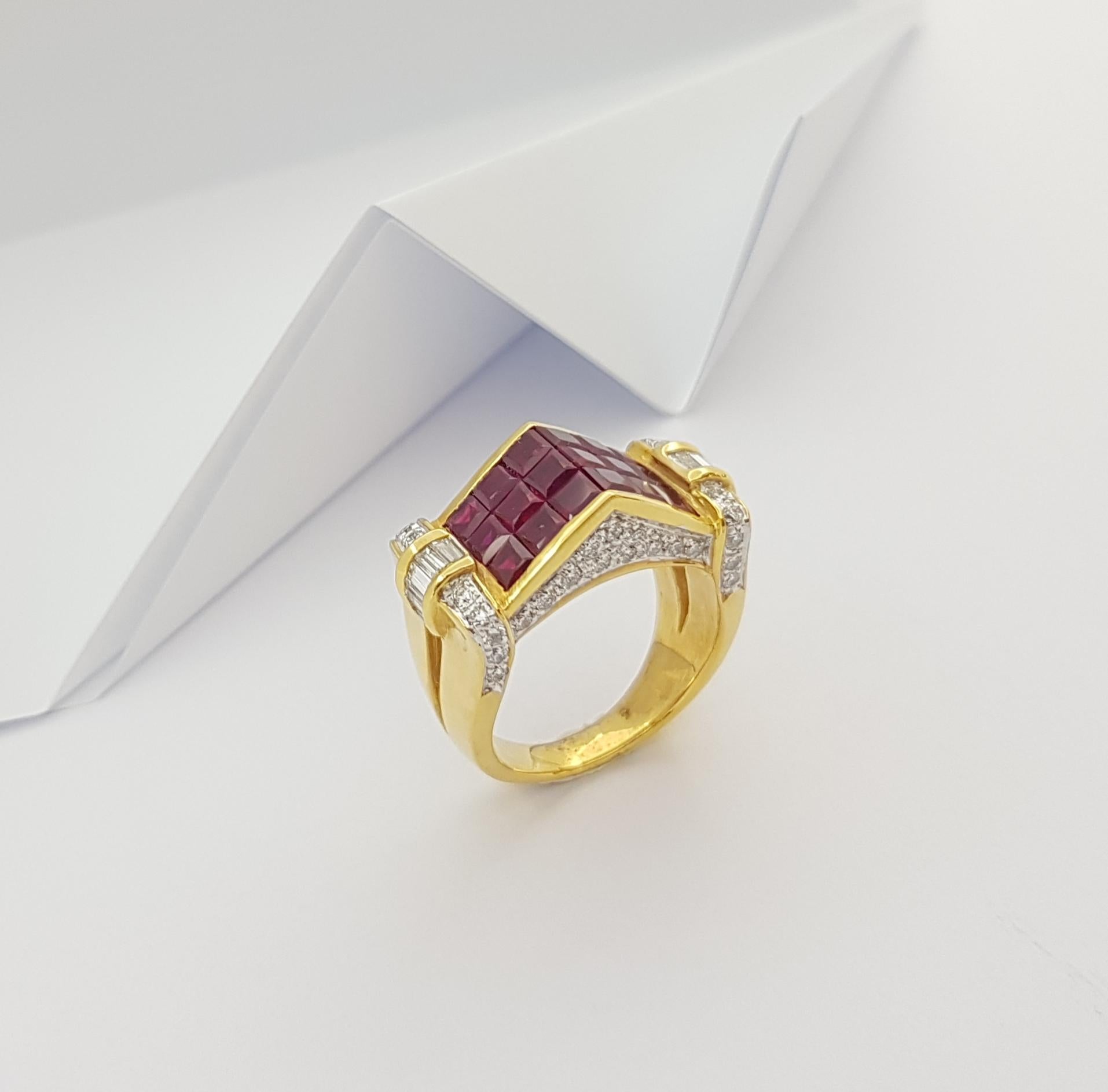 Ruby with Diamond Ring Set in 18 Karat Gold Settings For Sale 7