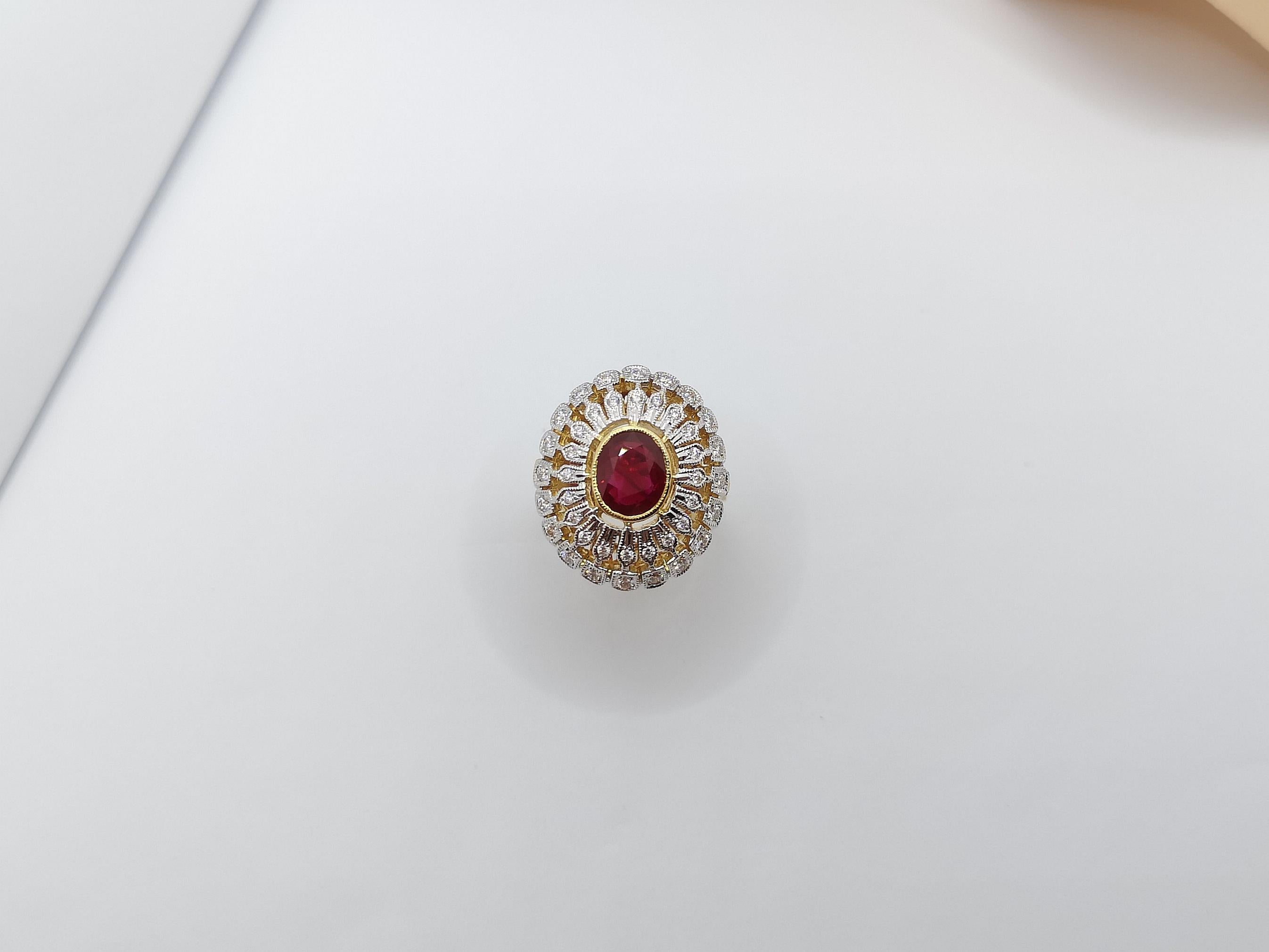 Ruby with Diamond Ring Set in 18 Karat Gold Settings For Sale 8