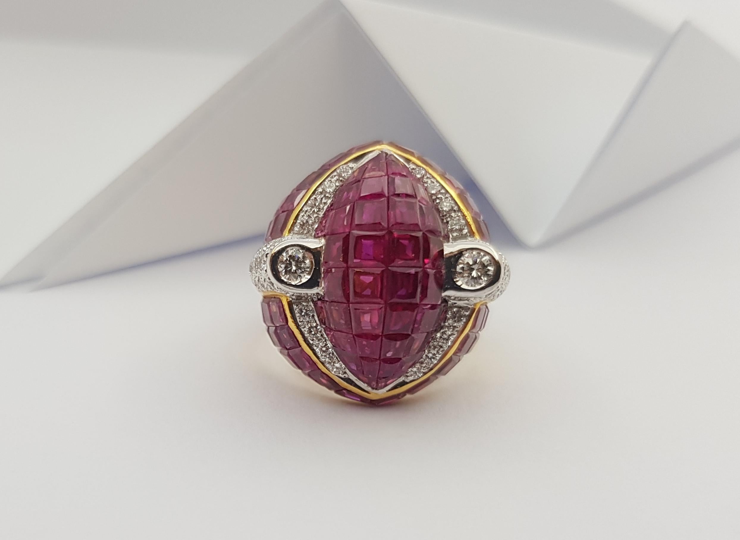 Ruby with Diamond  Ring Set in 18 Karat Gold Settings For Sale 8