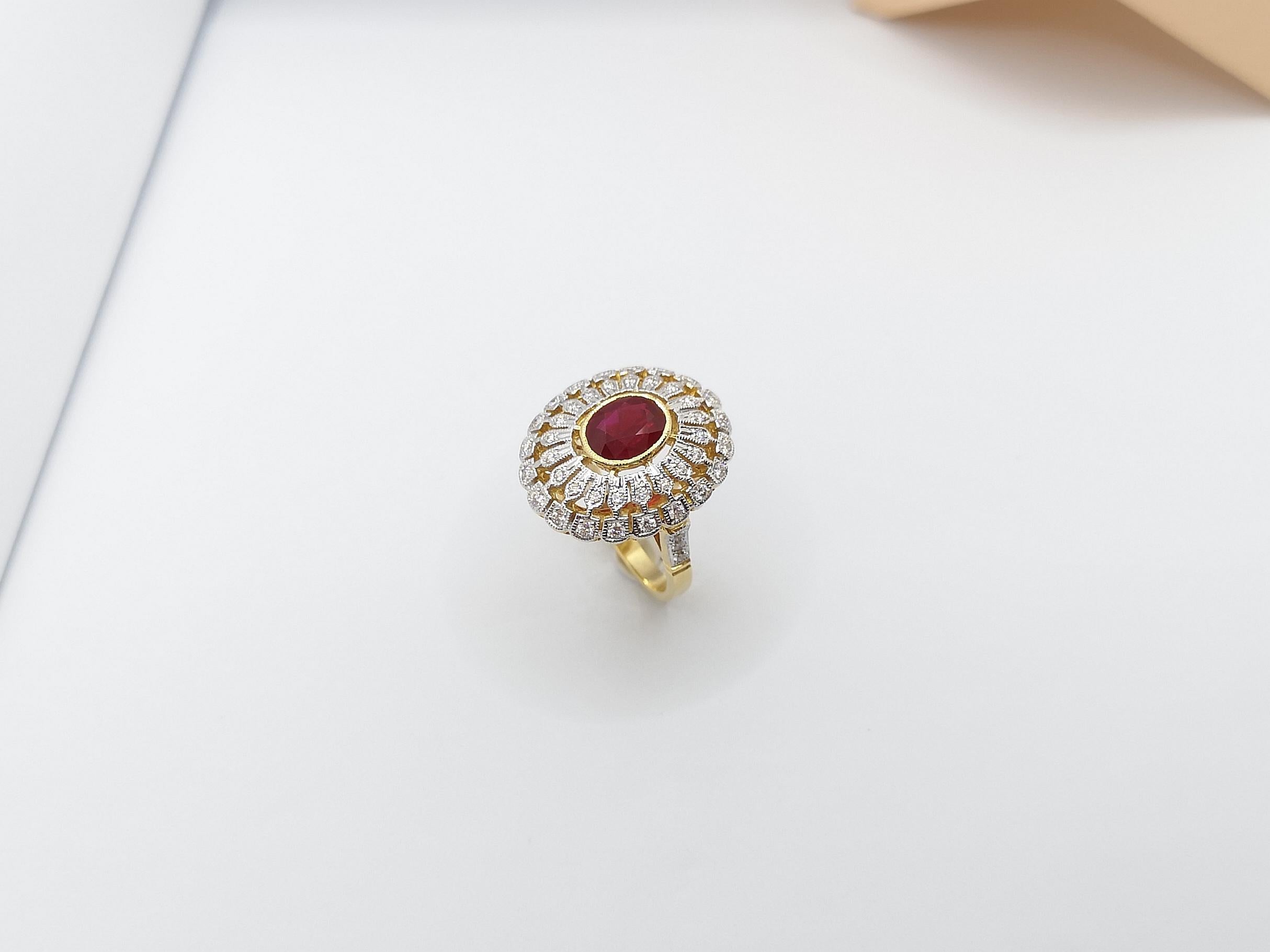 Ruby with Diamond Ring Set in 18 Karat Gold Settings For Sale 9