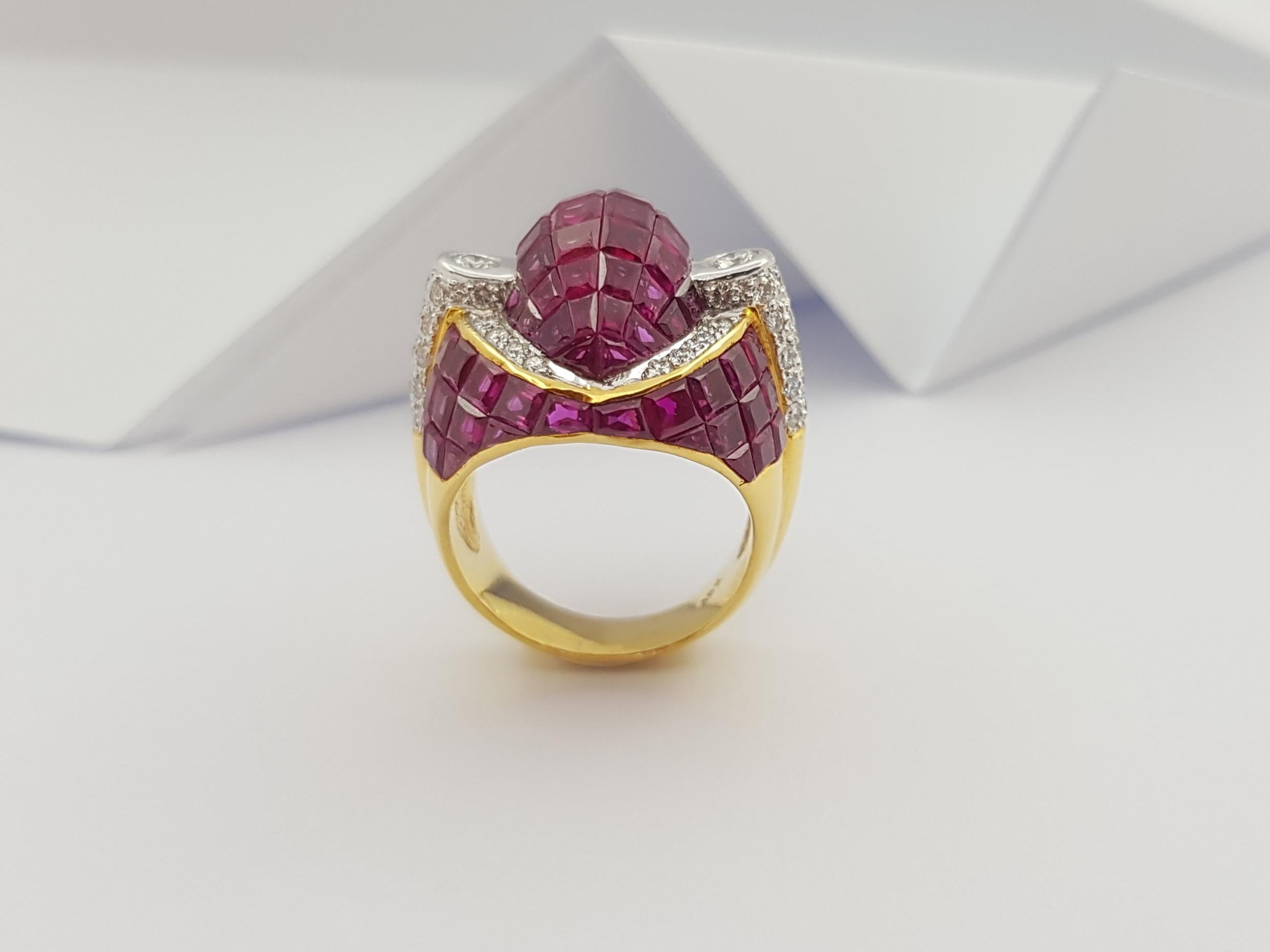 Ruby with Diamond  Ring Set in 18 Karat Gold Settings For Sale 9