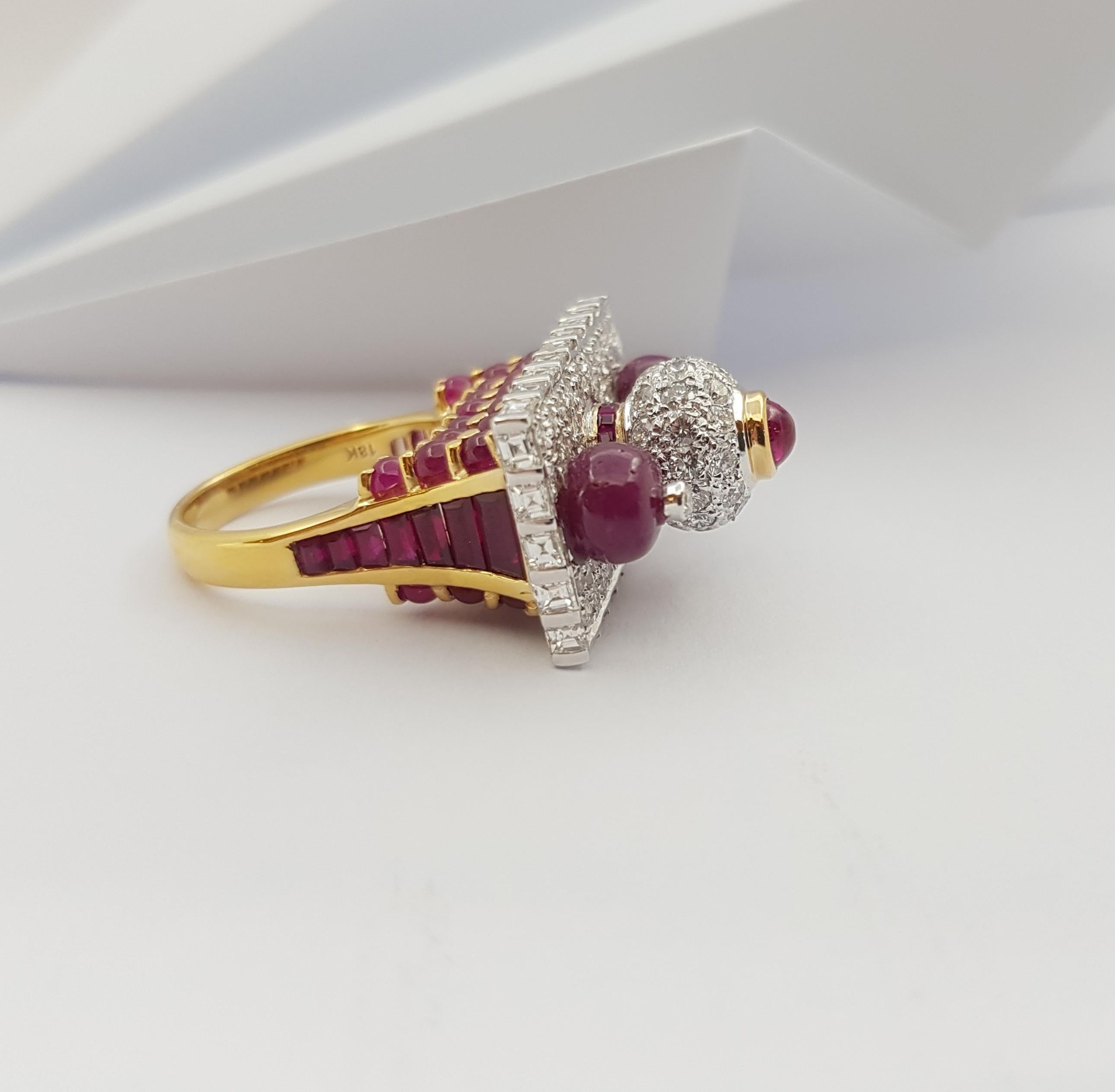 Ruby with Diamond Ring Set in 18 Karat Gold Settings For Sale 9