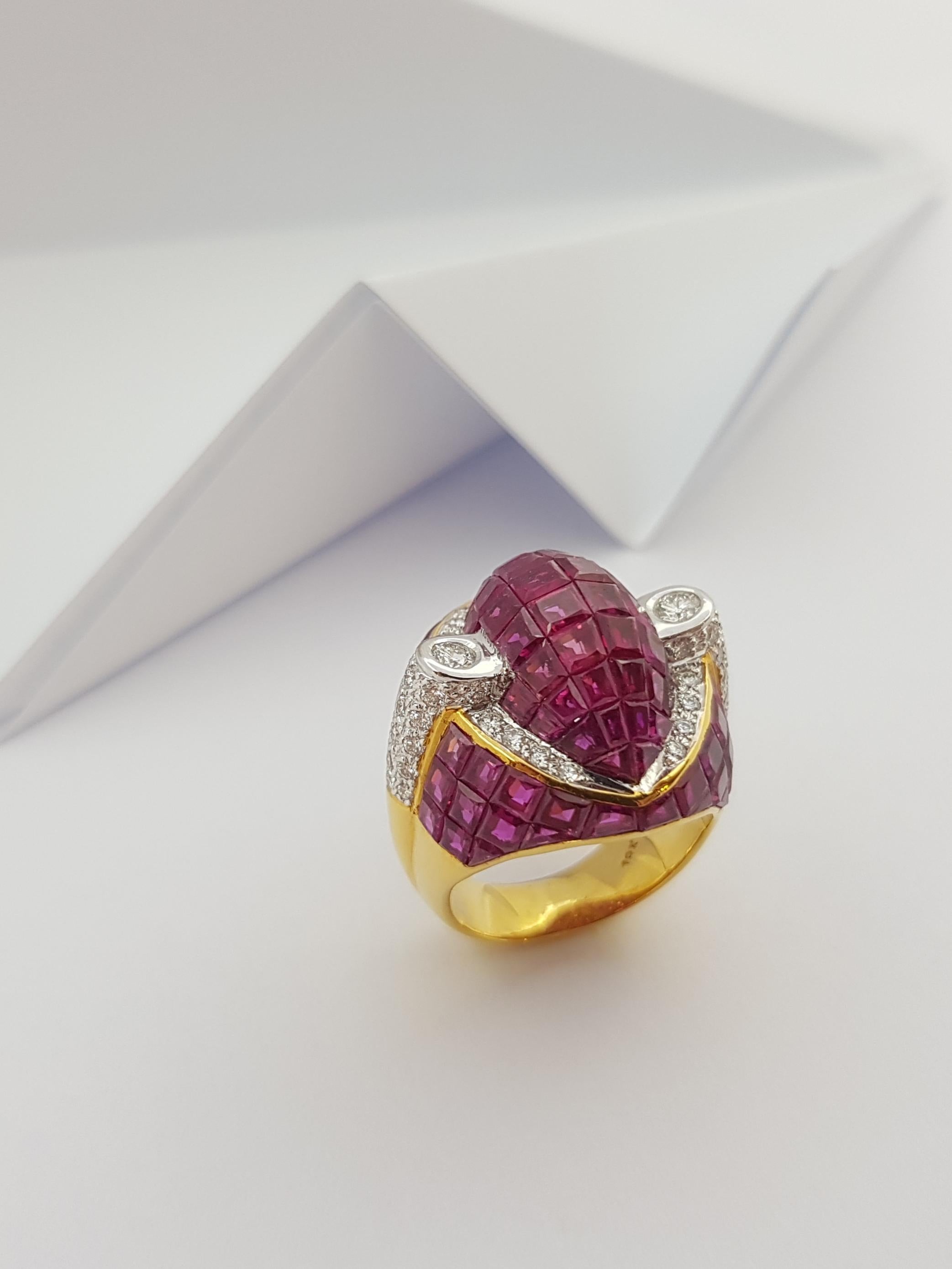 Ruby with Diamond  Ring Set in 18 Karat Gold Settings For Sale 10