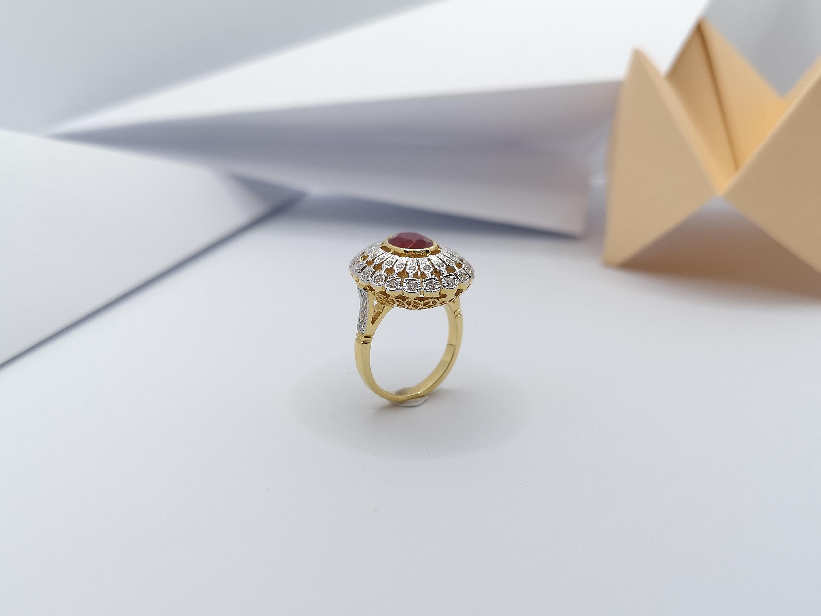 Ruby with Diamond Ring Set in 18 Karat Gold Settings For Sale 11