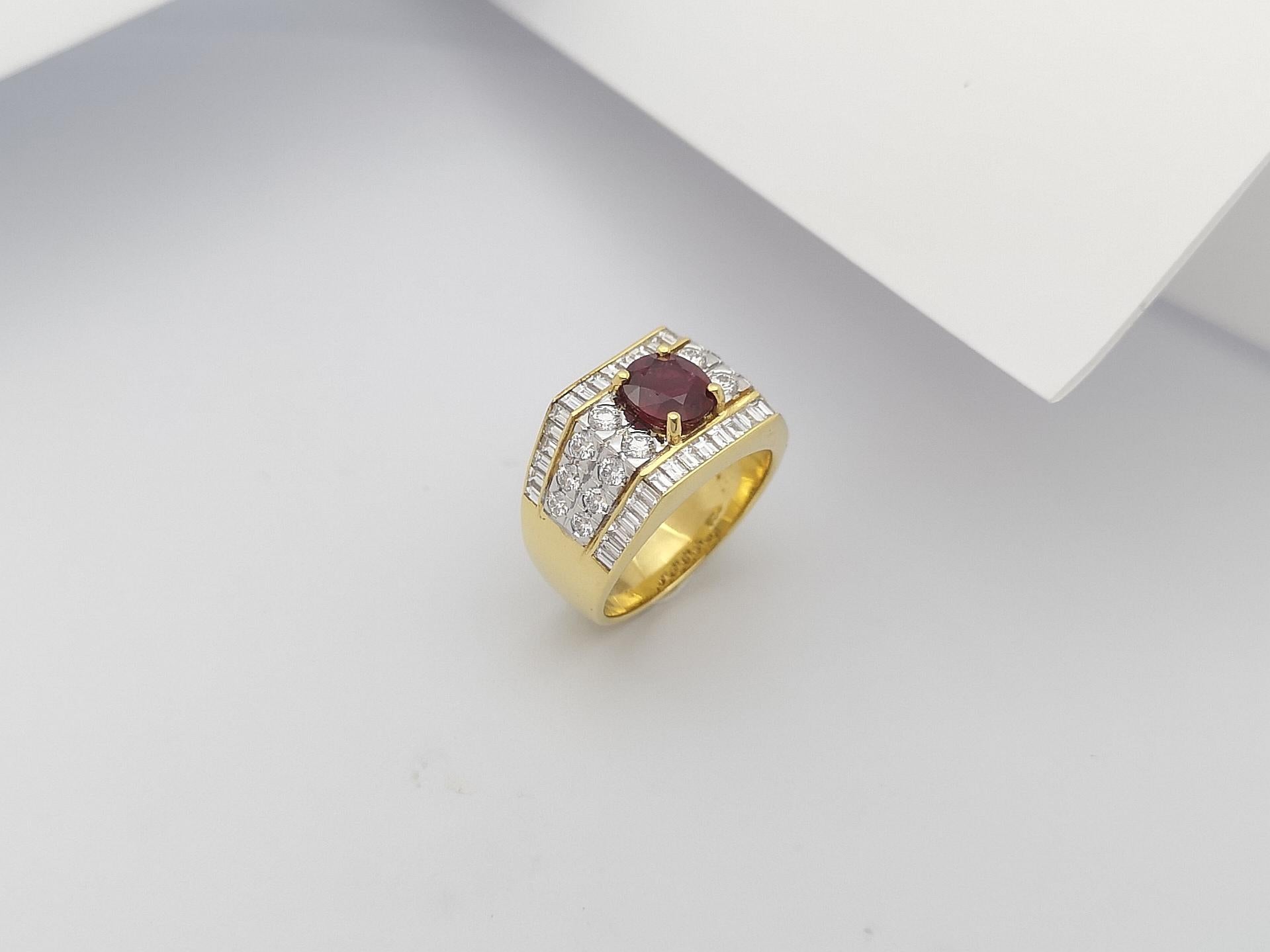 Ruby with Diamond Ring Set in 18 Karat Gold Settings For Sale 11