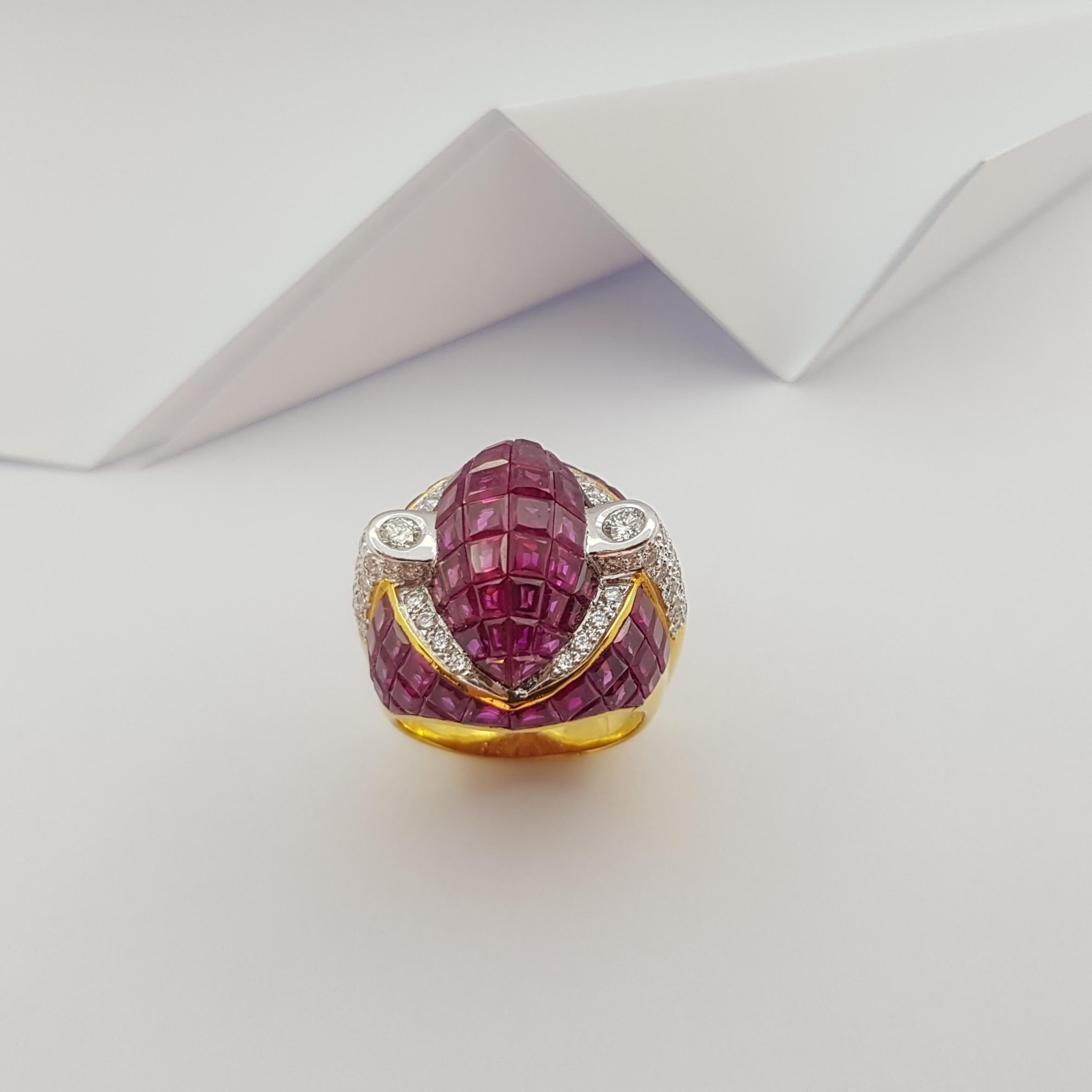 Ruby with Diamond  Ring Set in 18 Karat Gold Settings For Sale 11