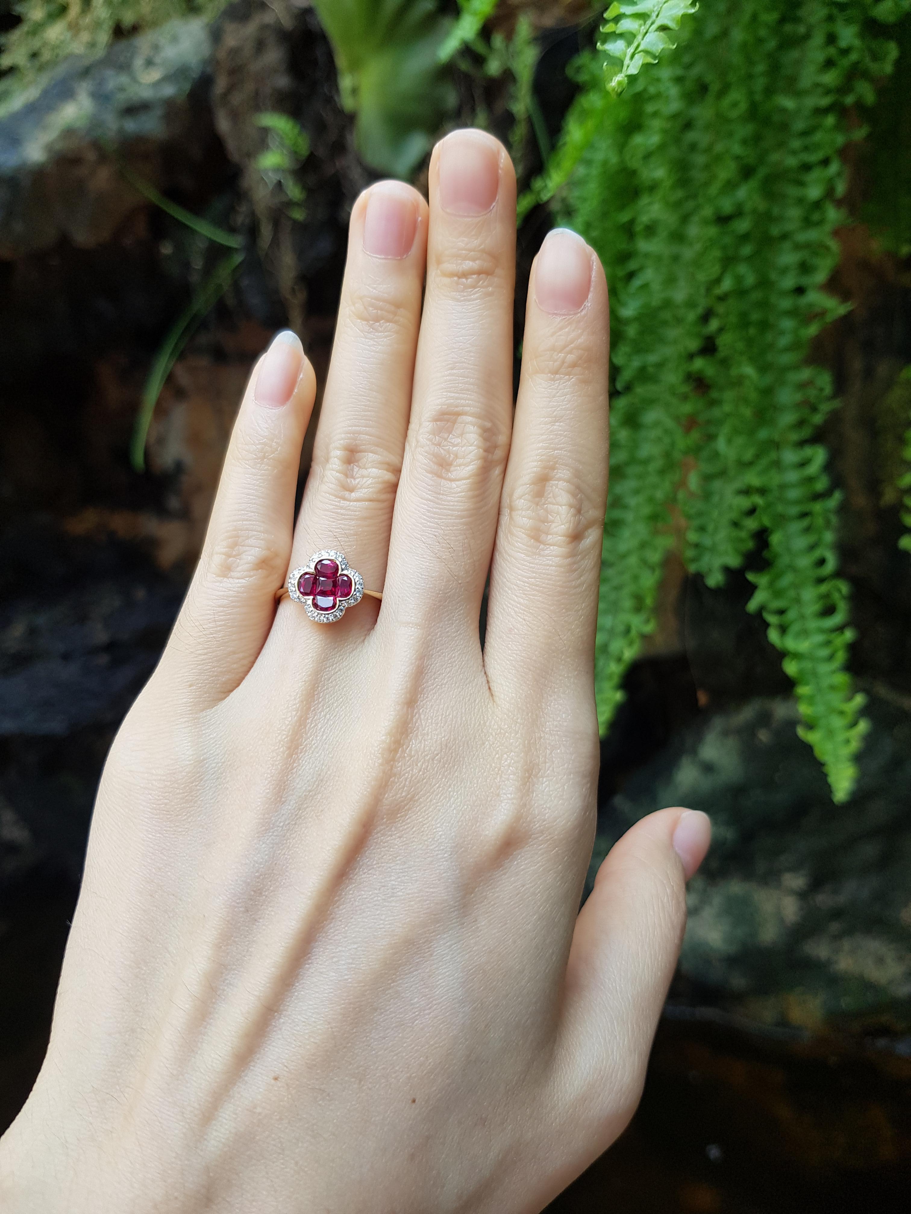Ruby 1.16 carats with Diamond 0.15 carat Ring set in 18 Karat Gold Settings

Width: 1.0 cm
Length: 1.0 cm 
Ring Size: 53

